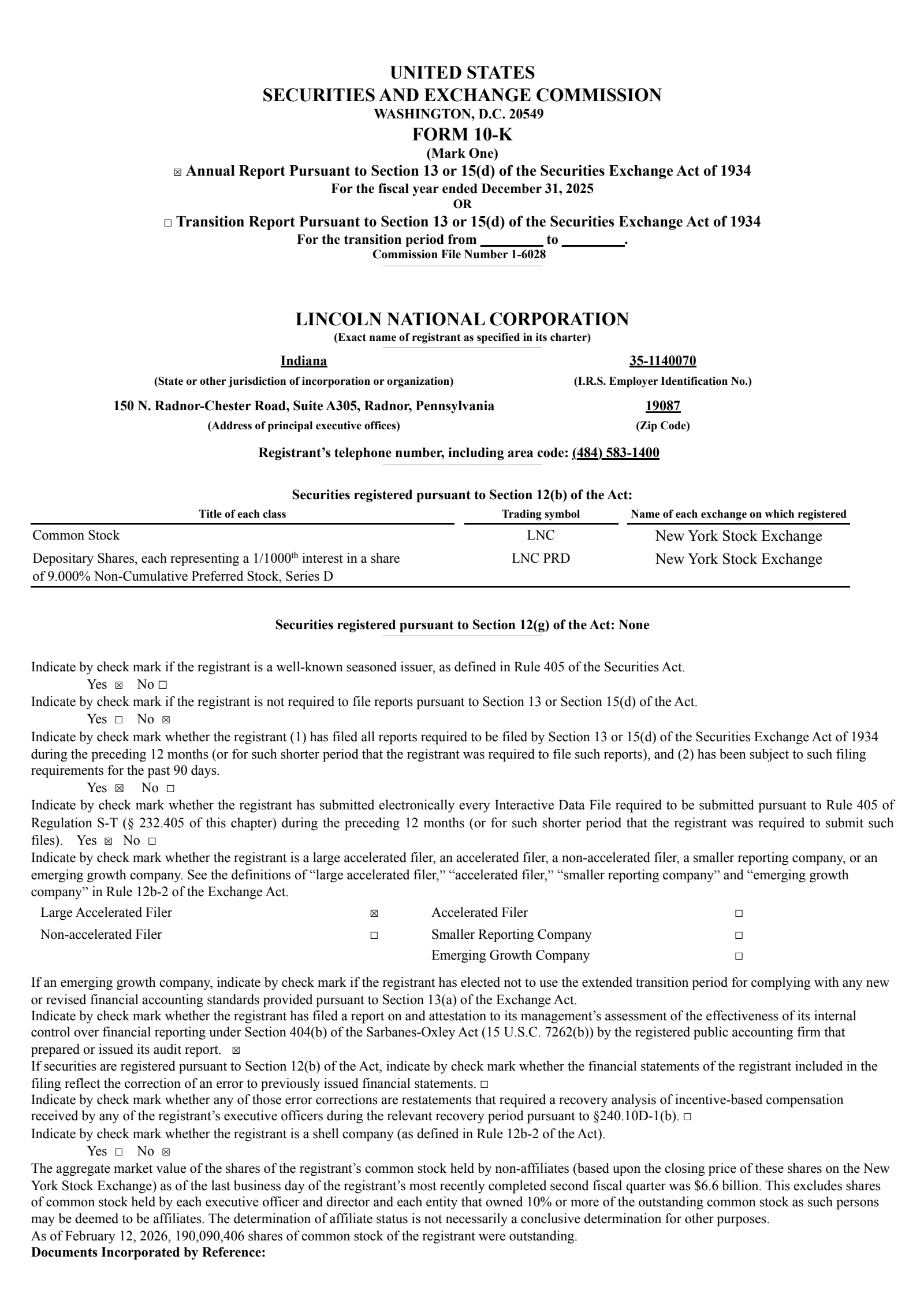 Lincoln National's Q4 2025 Annual report