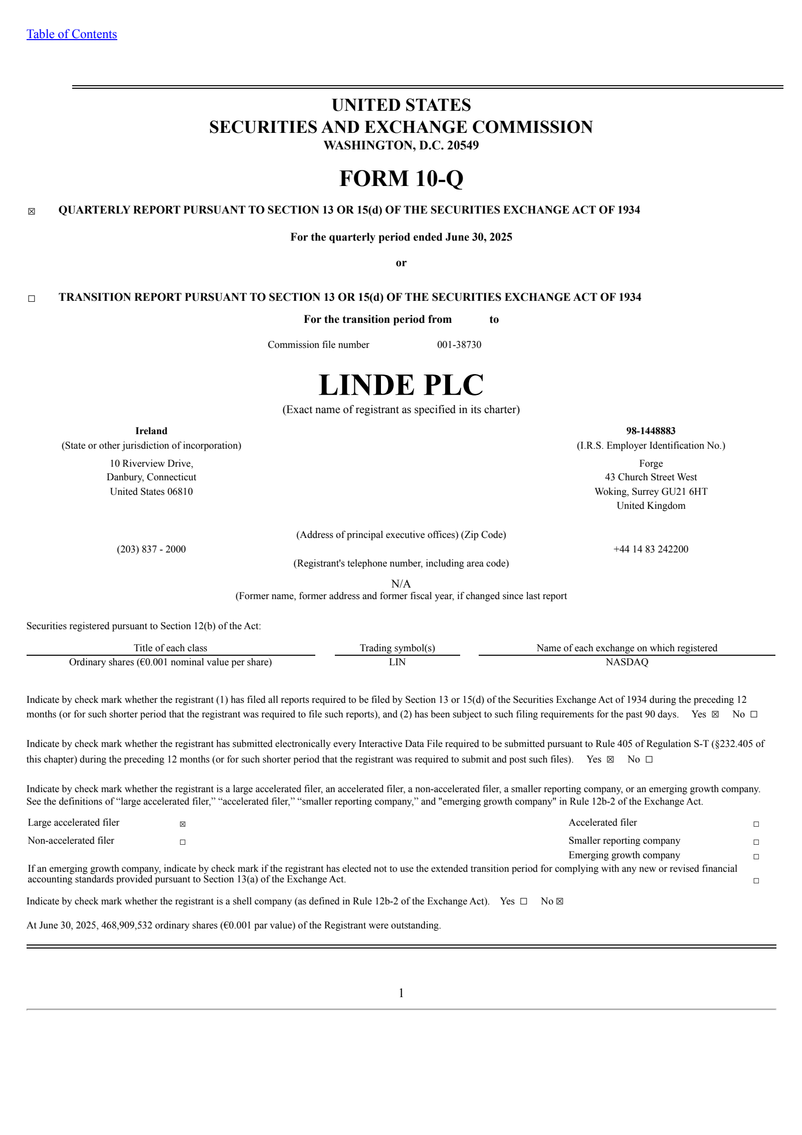 Linde's Q2 2025 Quarterly report