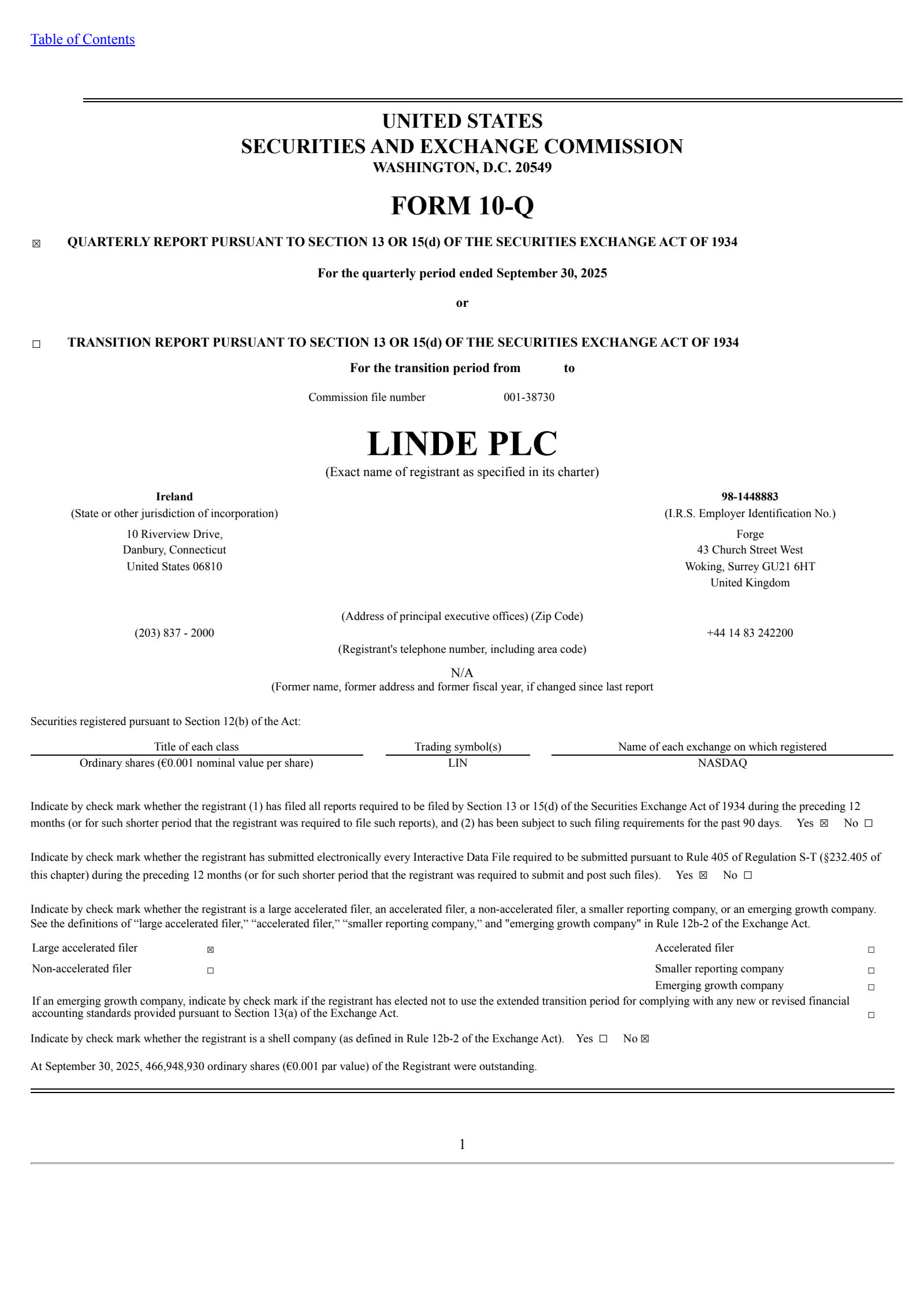 Linde's Q3 2025 Quarterly Report