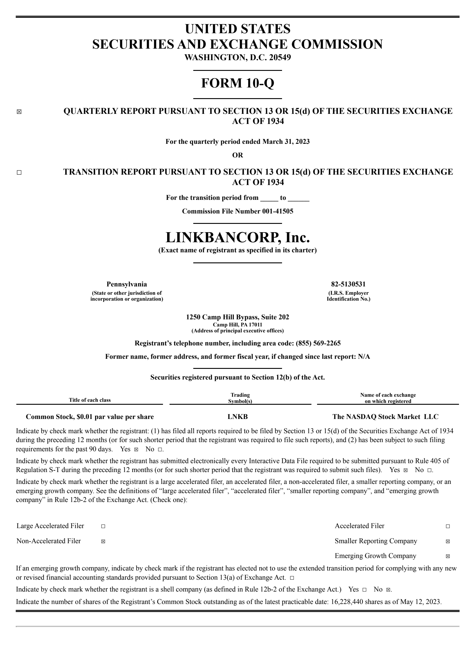 LINKBANCORP's Q1 2023 Quarterly report