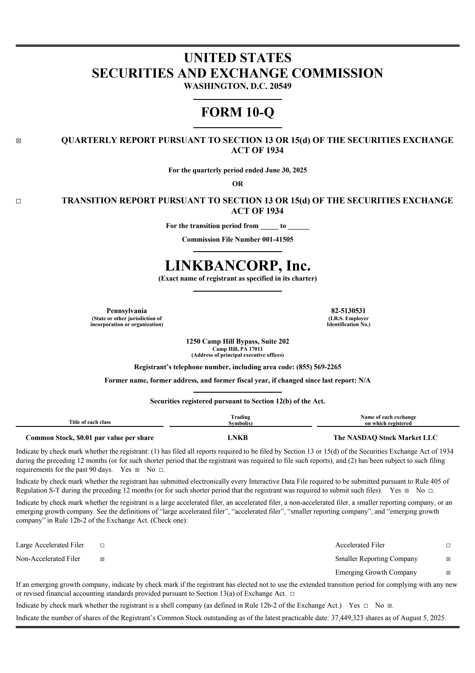 LINKBANCORP's Q2 2025 Quarterly report