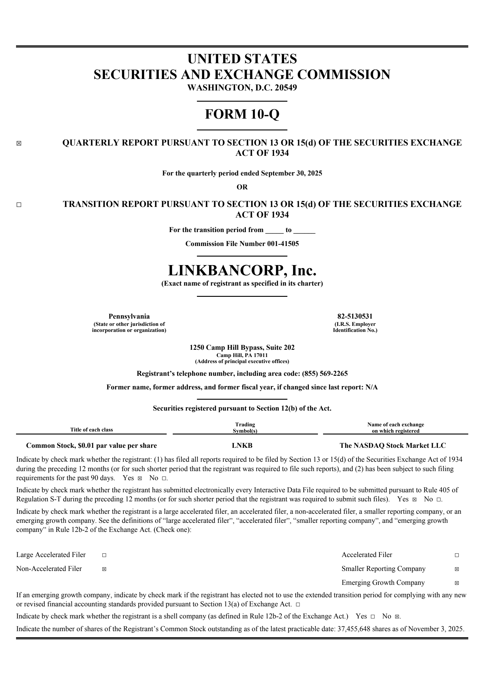 LINKBANCORP's Q3 2025 Quarterly Report