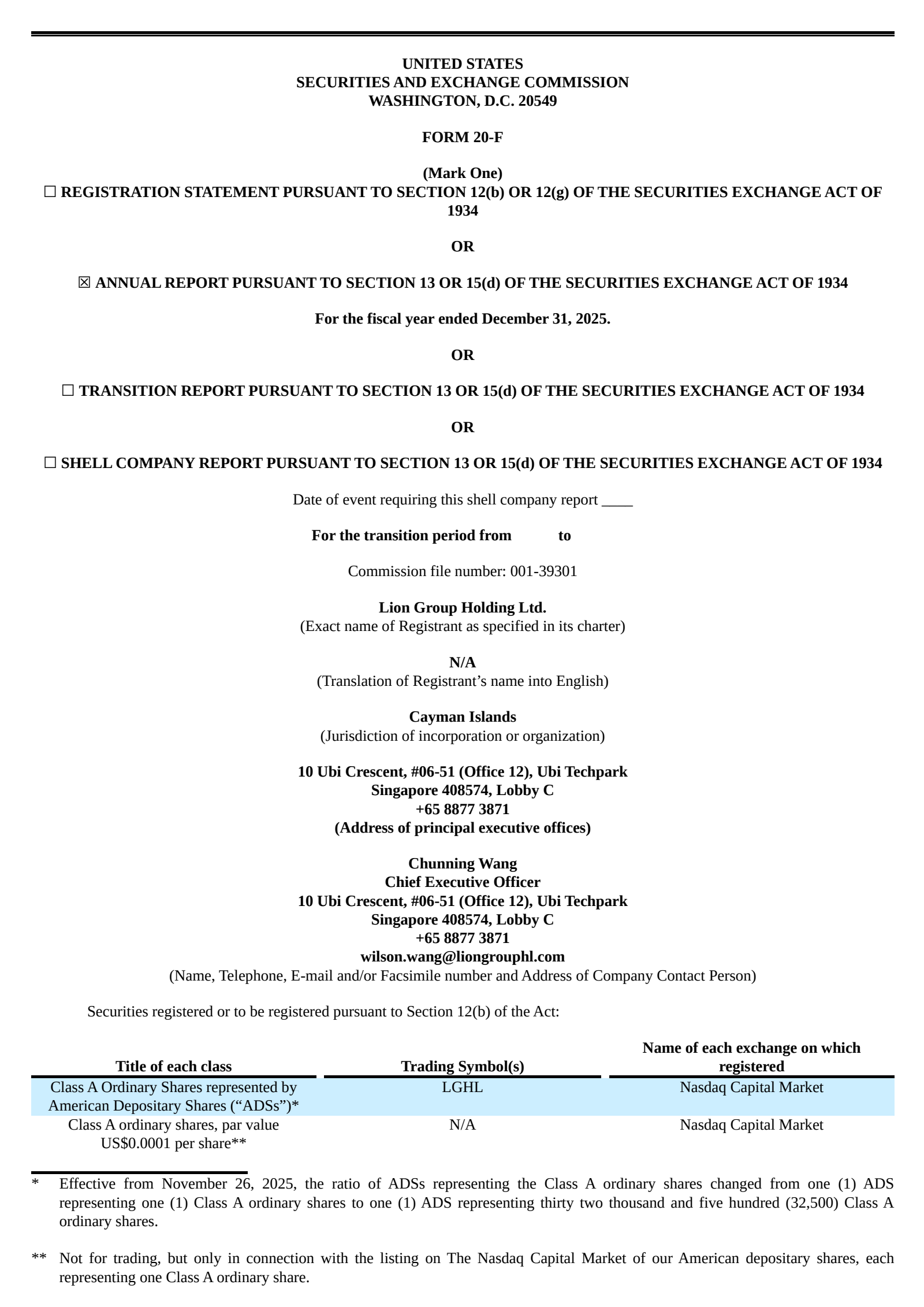 Lion Group's Q4 2025 Annual report