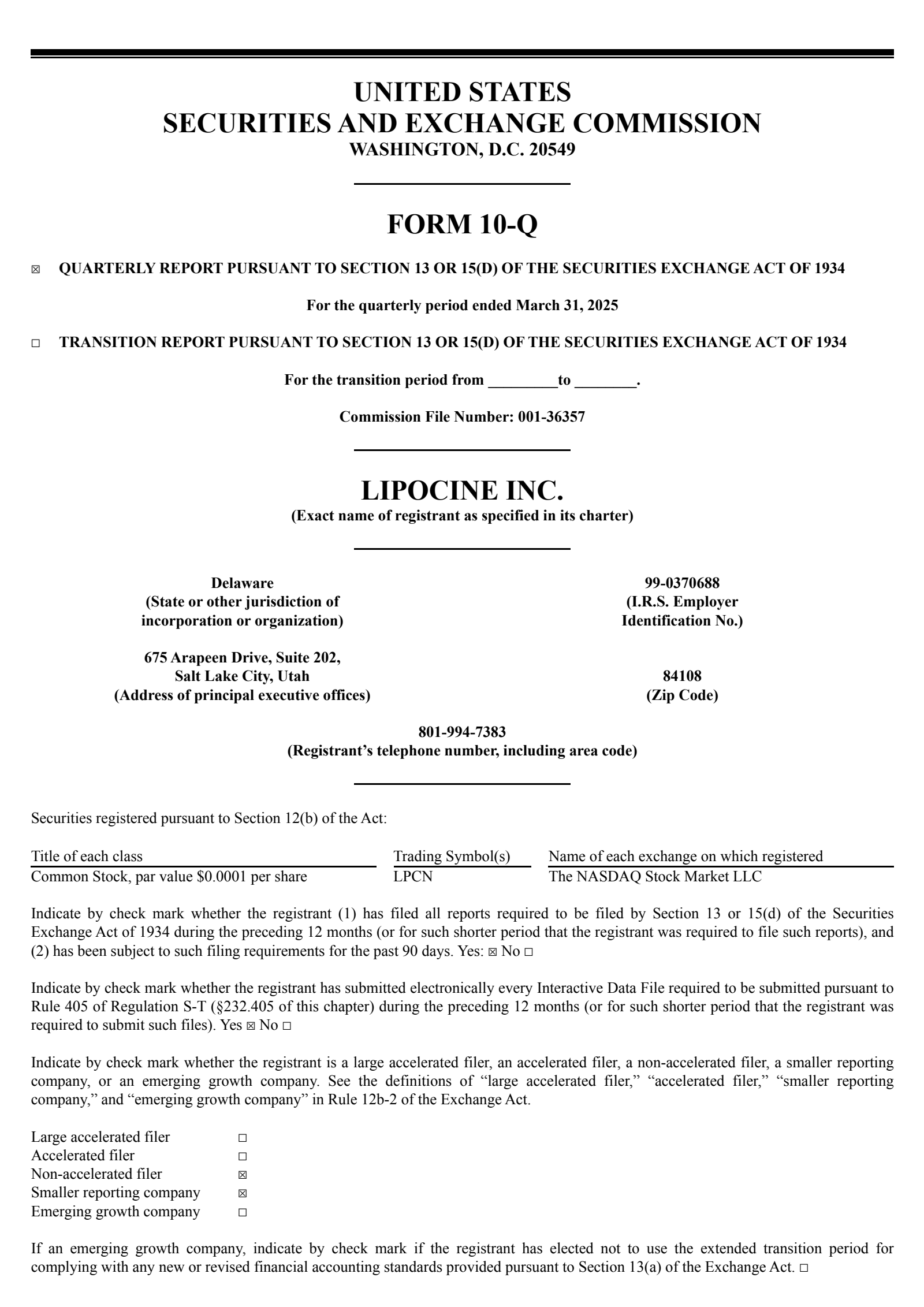 Lipocine's Q1 2025 Quarterly report