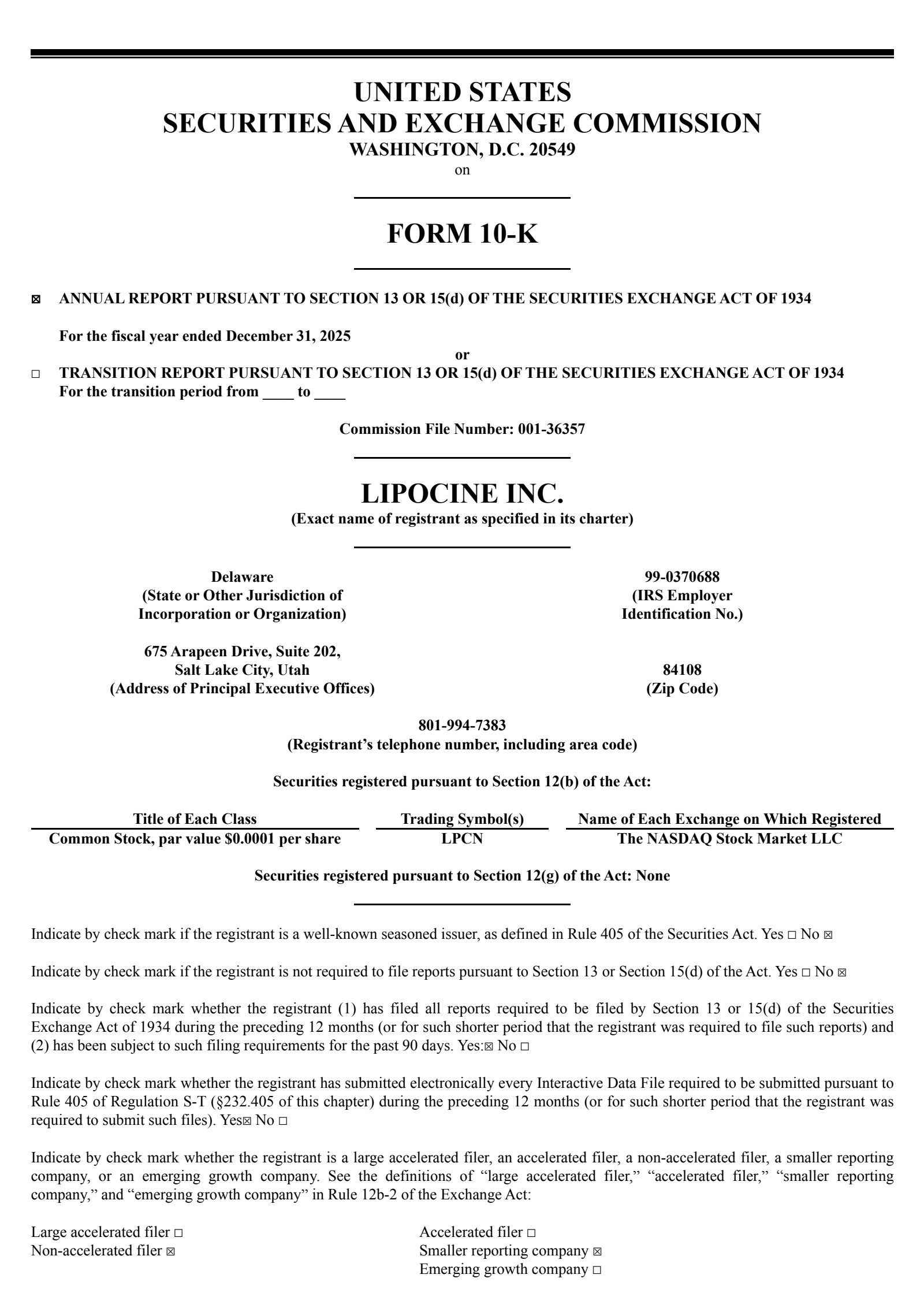 Lipocine's Q4 2025 Annual report