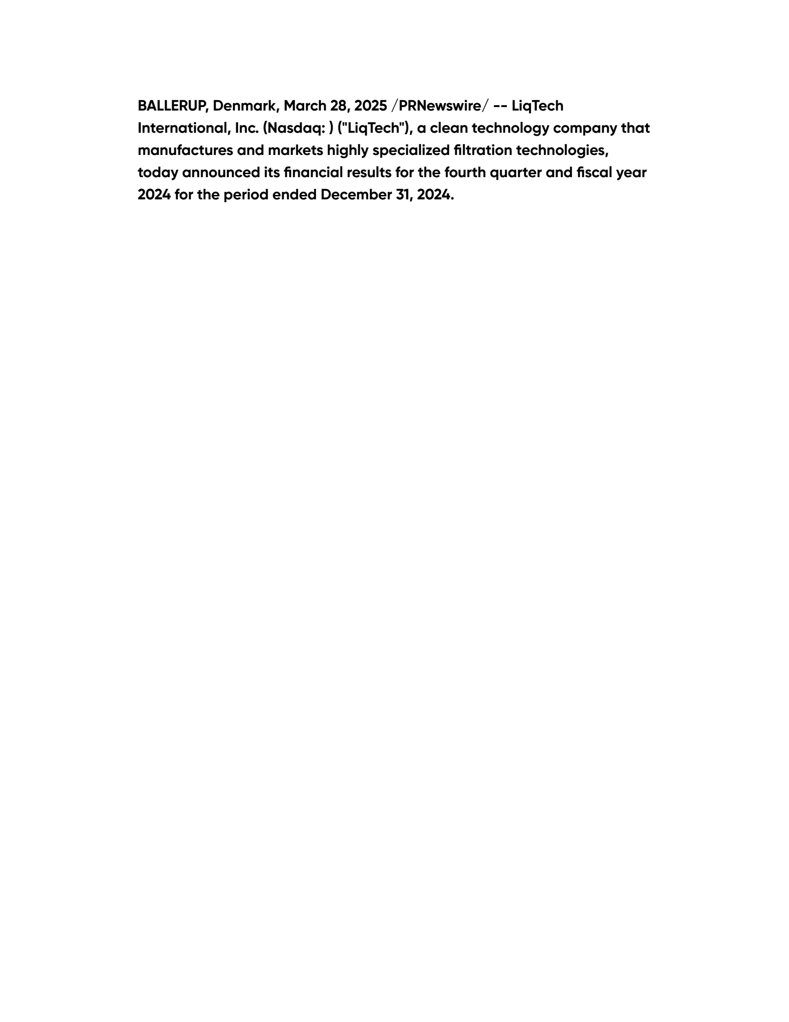 LiqTech International's Q4 2024 Earnings Release