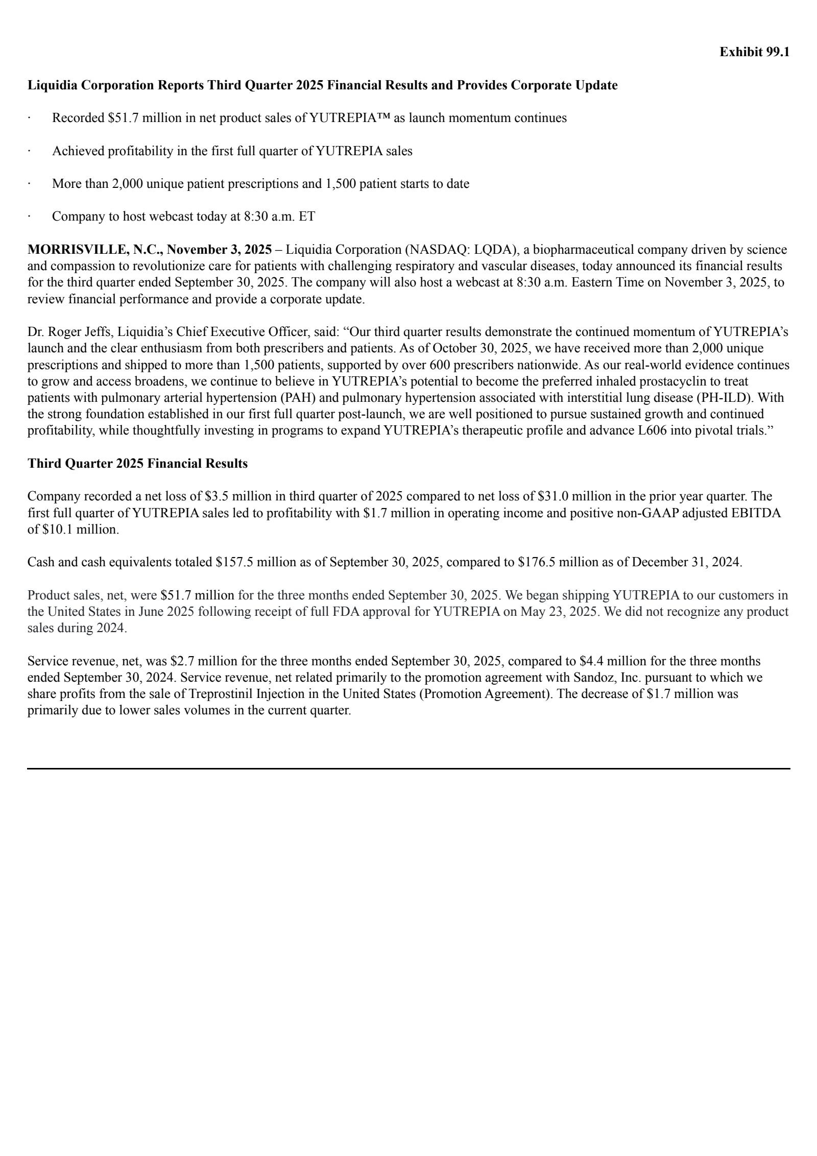Liquidia's Q3 2025 Earnings Release