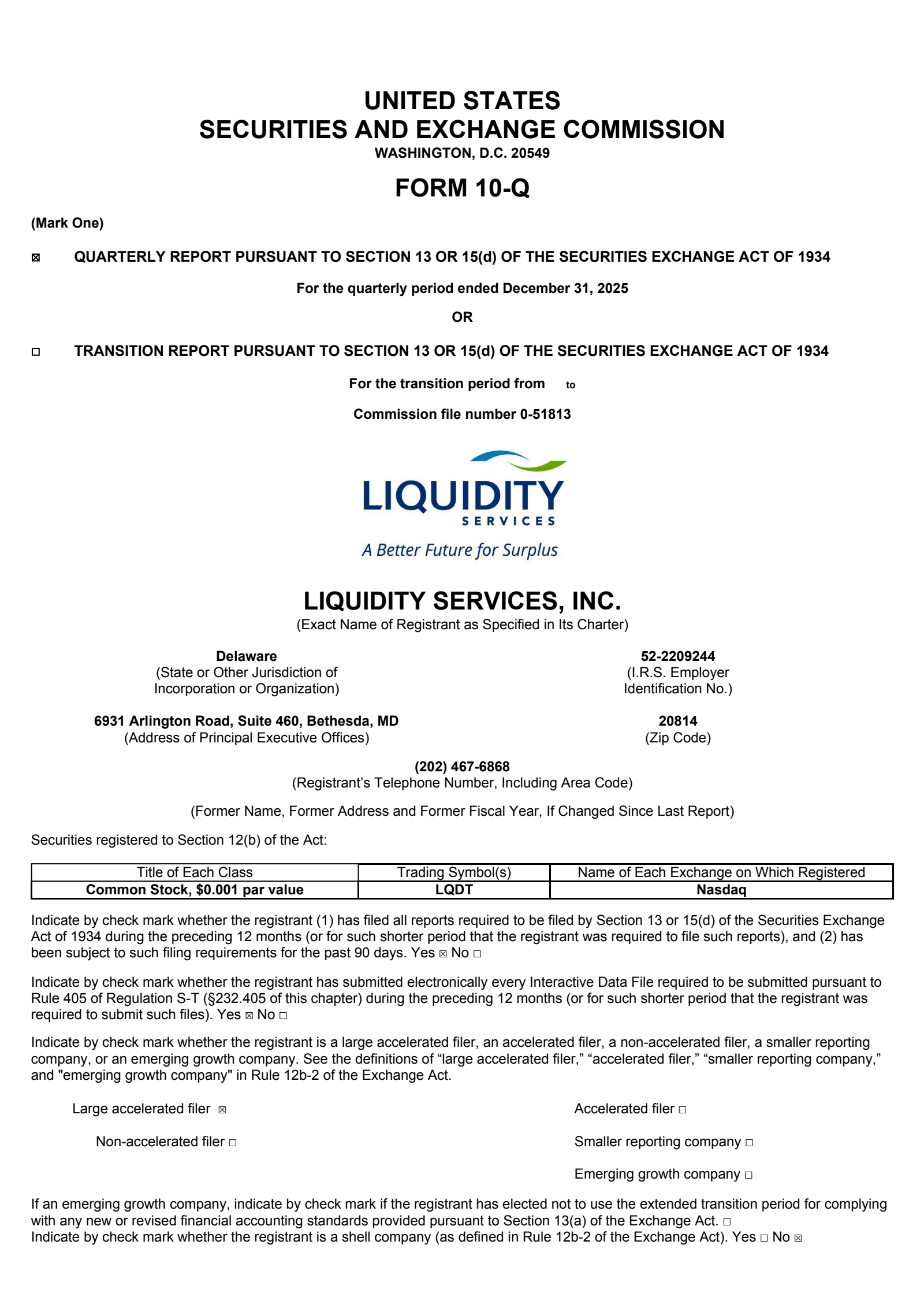 Liquidity Services' Q1 2026 Quarterly report