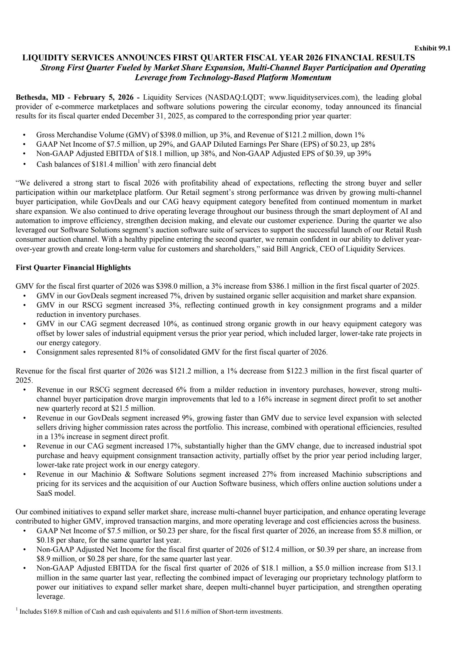 Liquidity Services' Q1 2026 Press Release