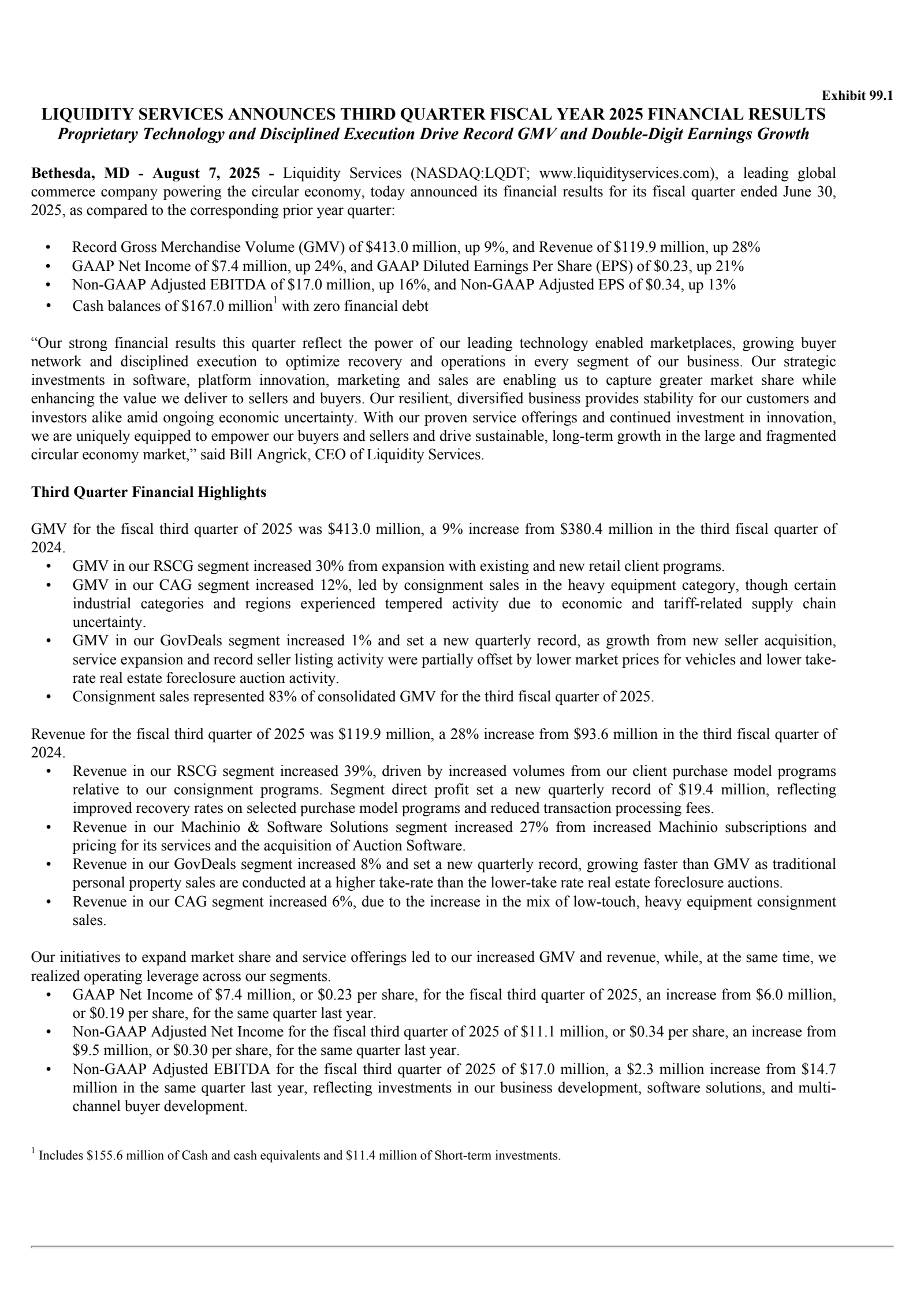 Liquidity Services' Q3 2025 Press Release