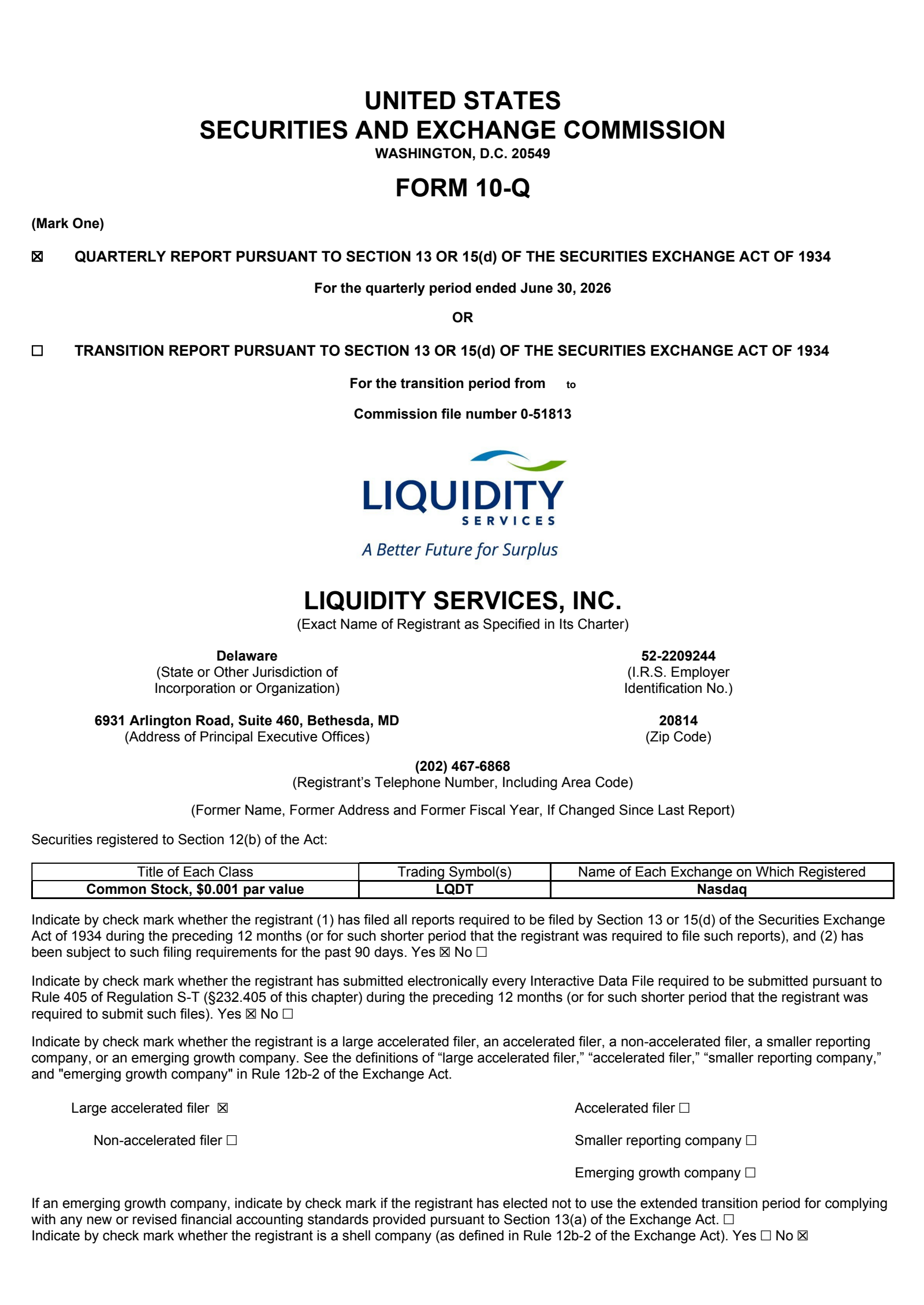 Liquidity Services' Q3 2026 Quarterly report