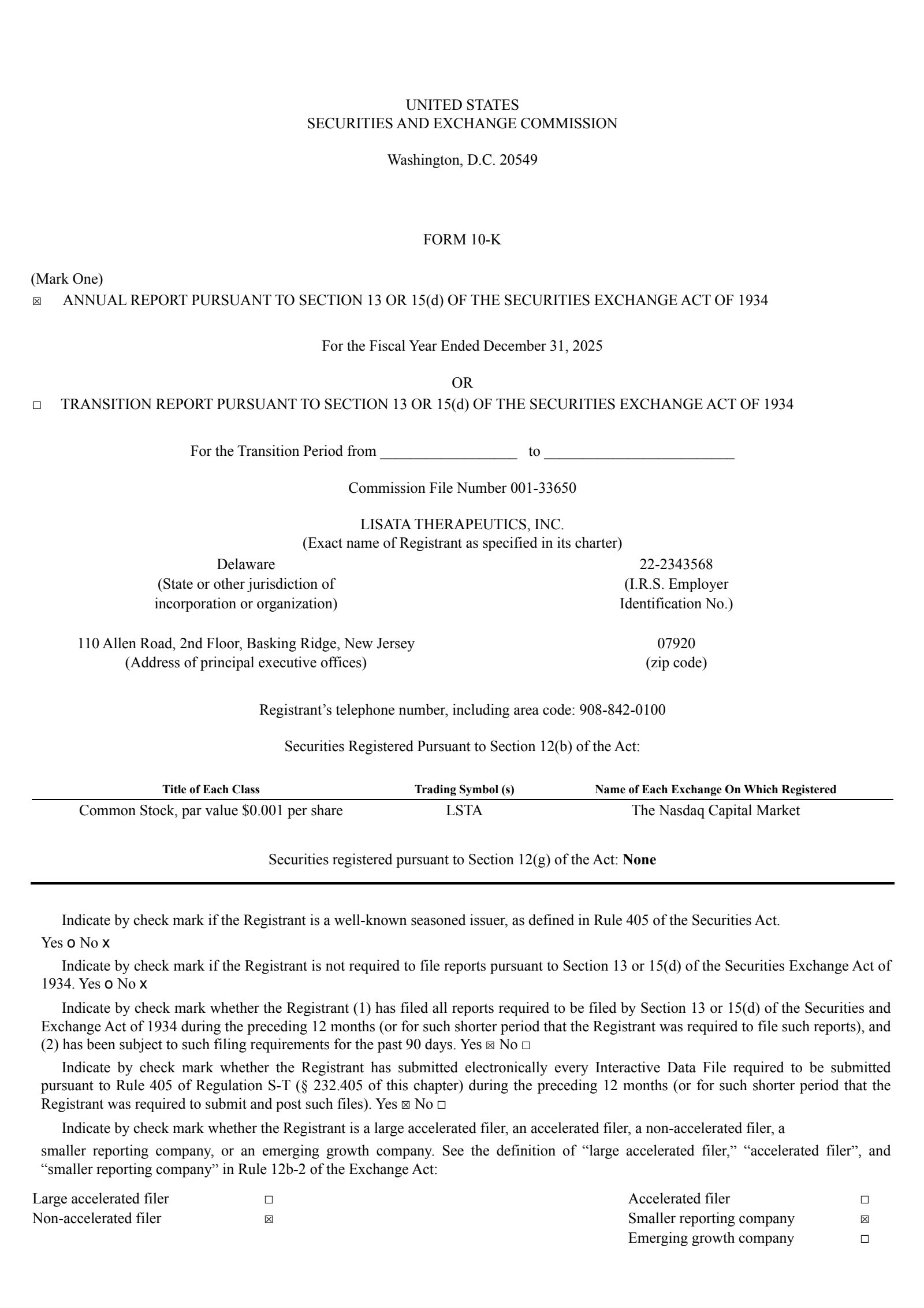 Lisata Therapeutics' Q4 2025 Annual report
