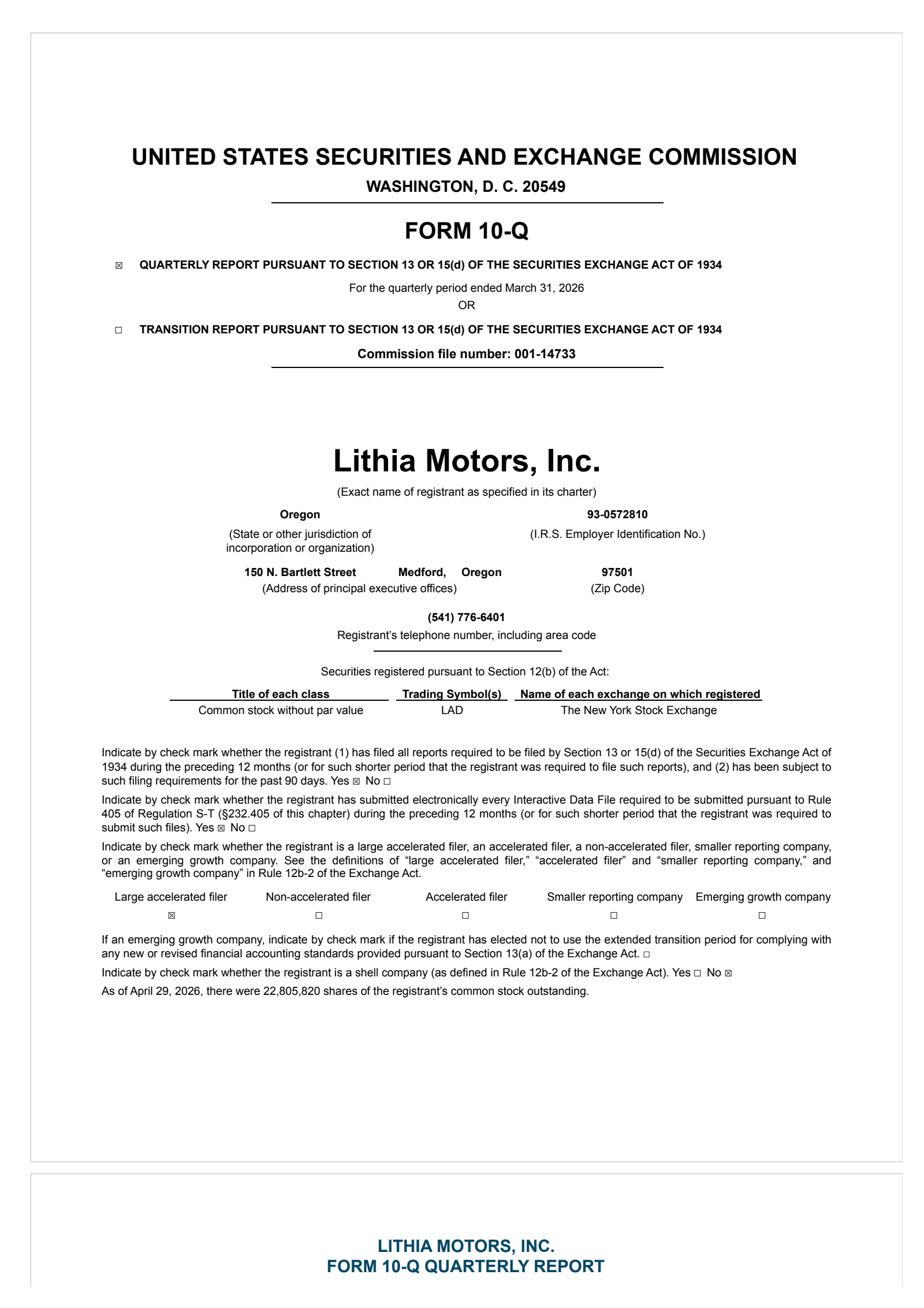 Lithia Motors' Q1 2026 Quarterly report