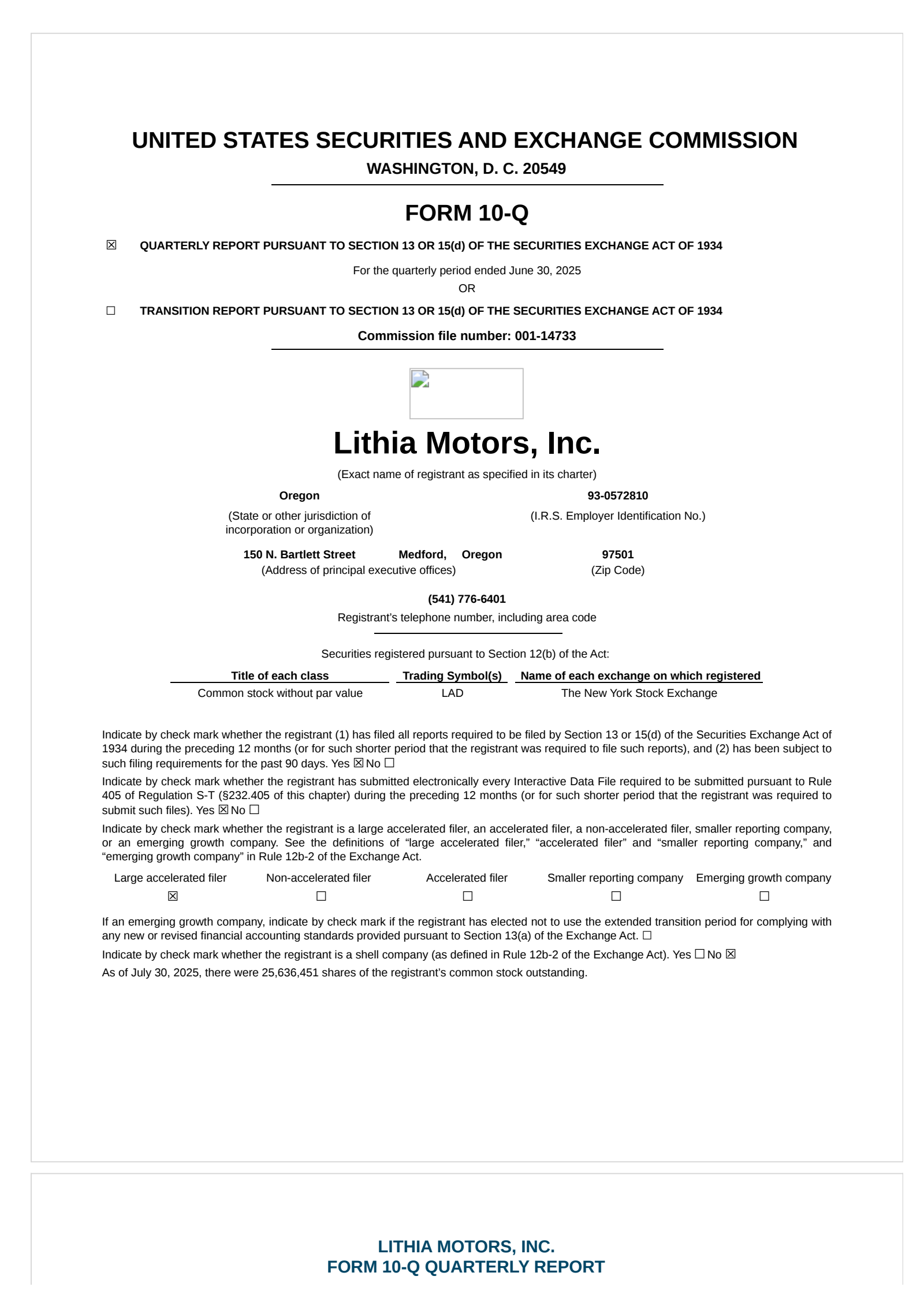 Lithia Motors' Q2 2025 Quarterly report