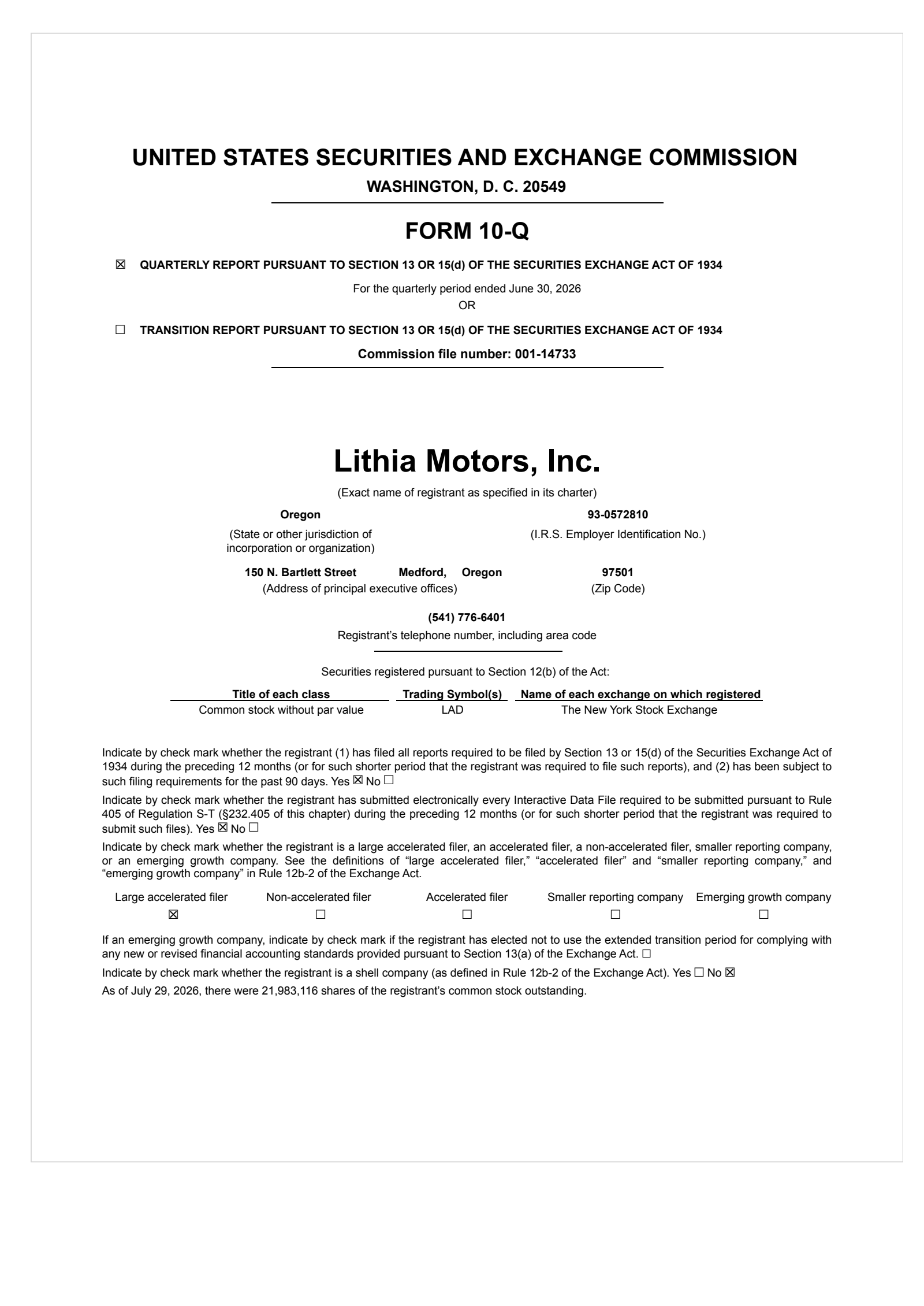 Lithia Motors' Q2 2026 Quarterly report