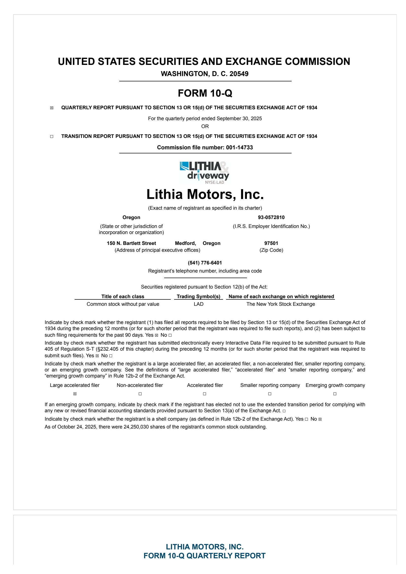 Lithia Motors' Q3 2025 Quarterly Report