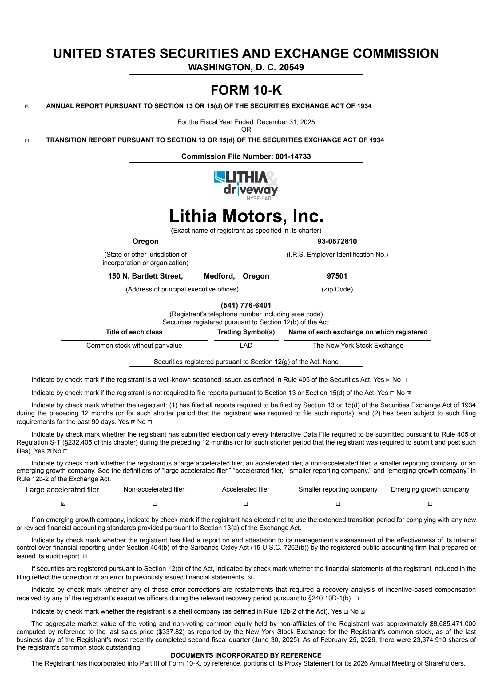 Lithia Motors' Q4 2025 Annual report