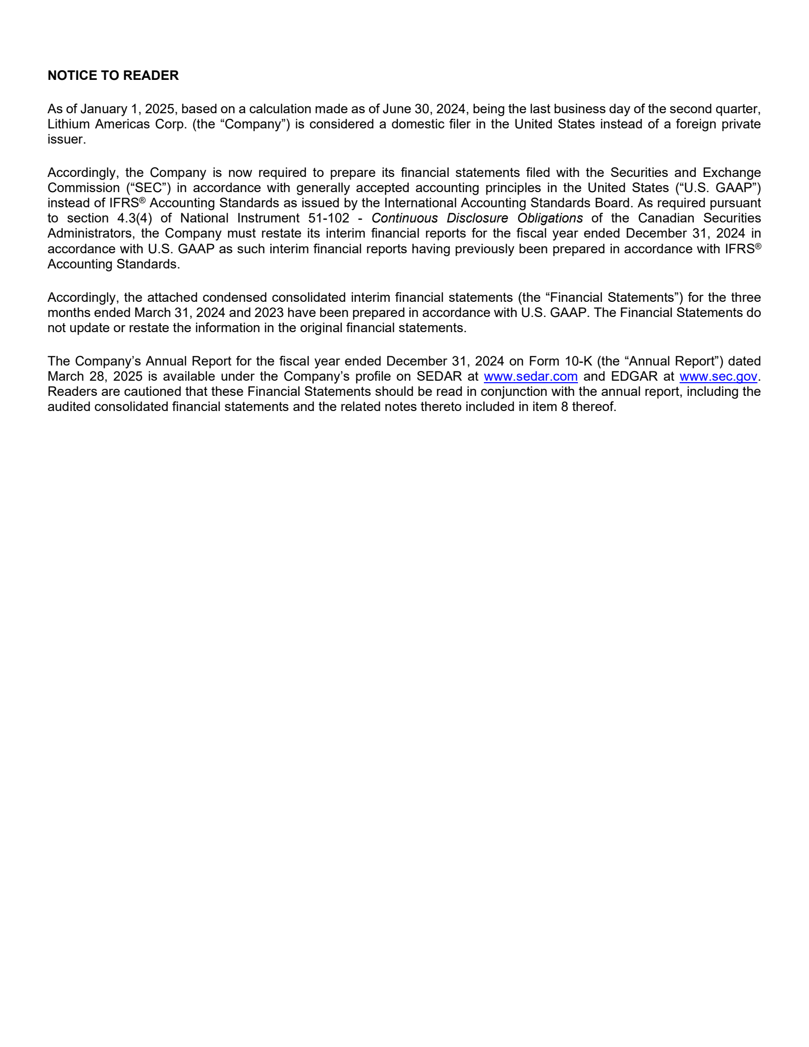Lithium Americas' Q1 2024 Quarterly report