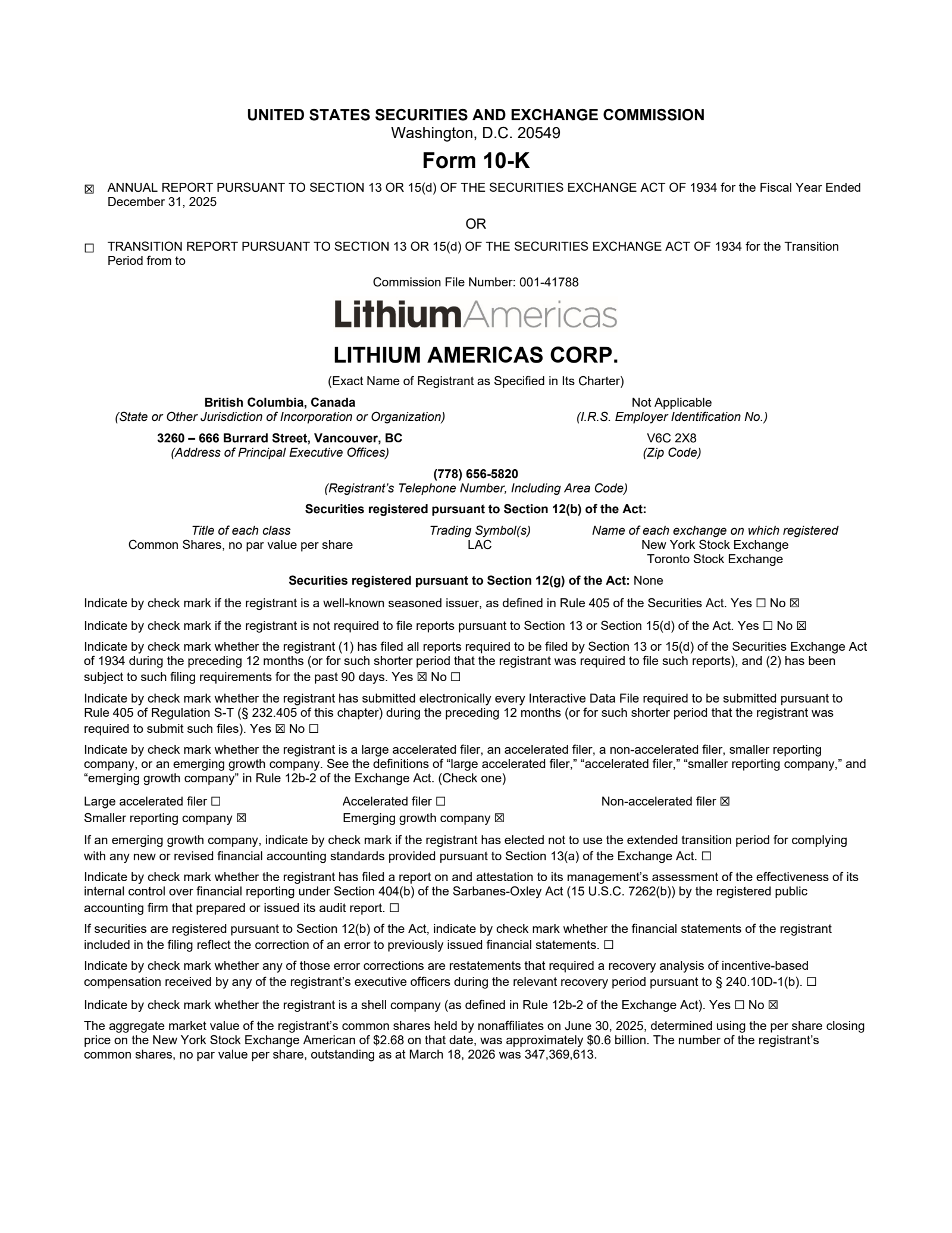 Lithium Americas' Q4 2025 Annual report