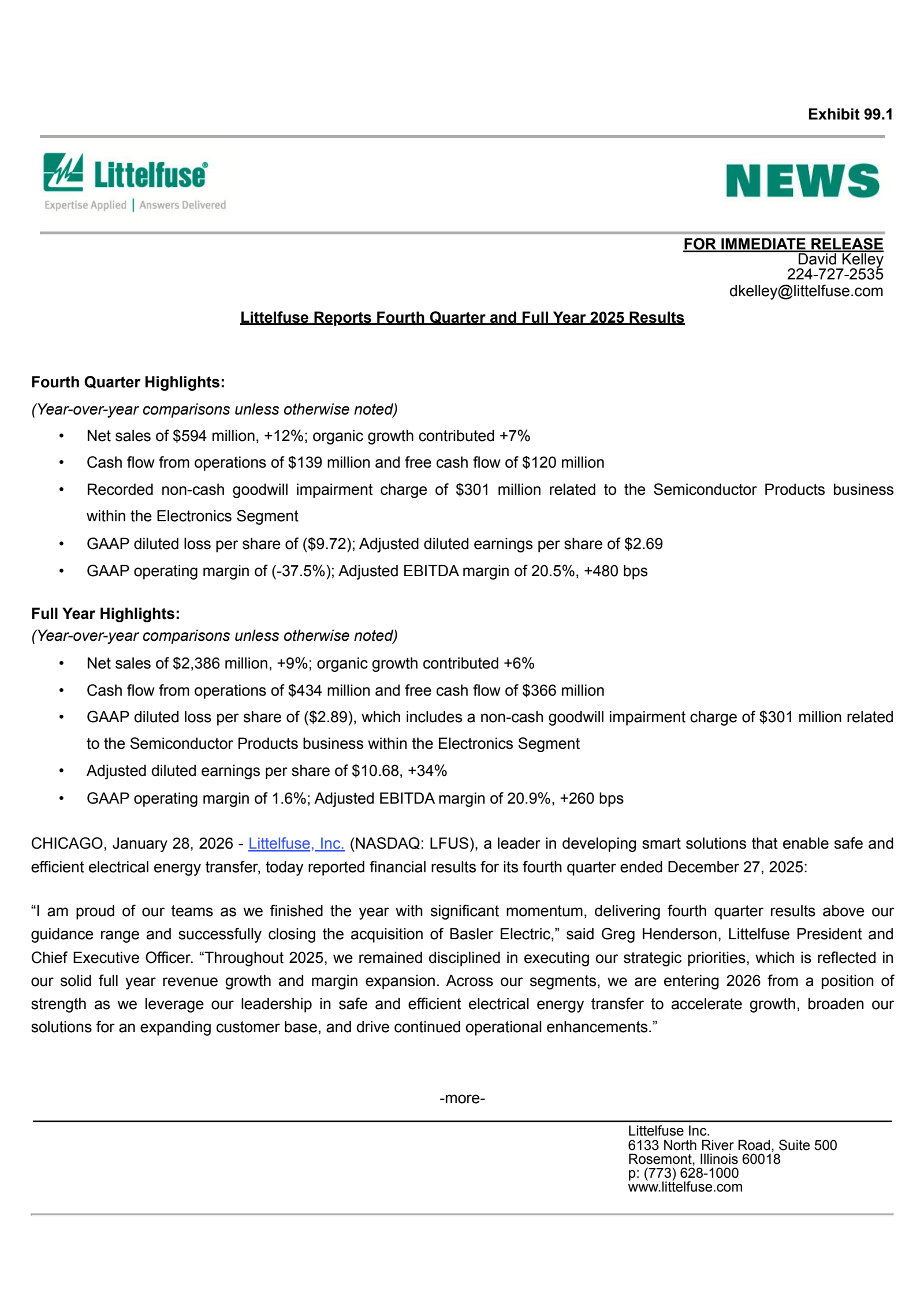 Littelfuse's Q4 2025 Press Release
