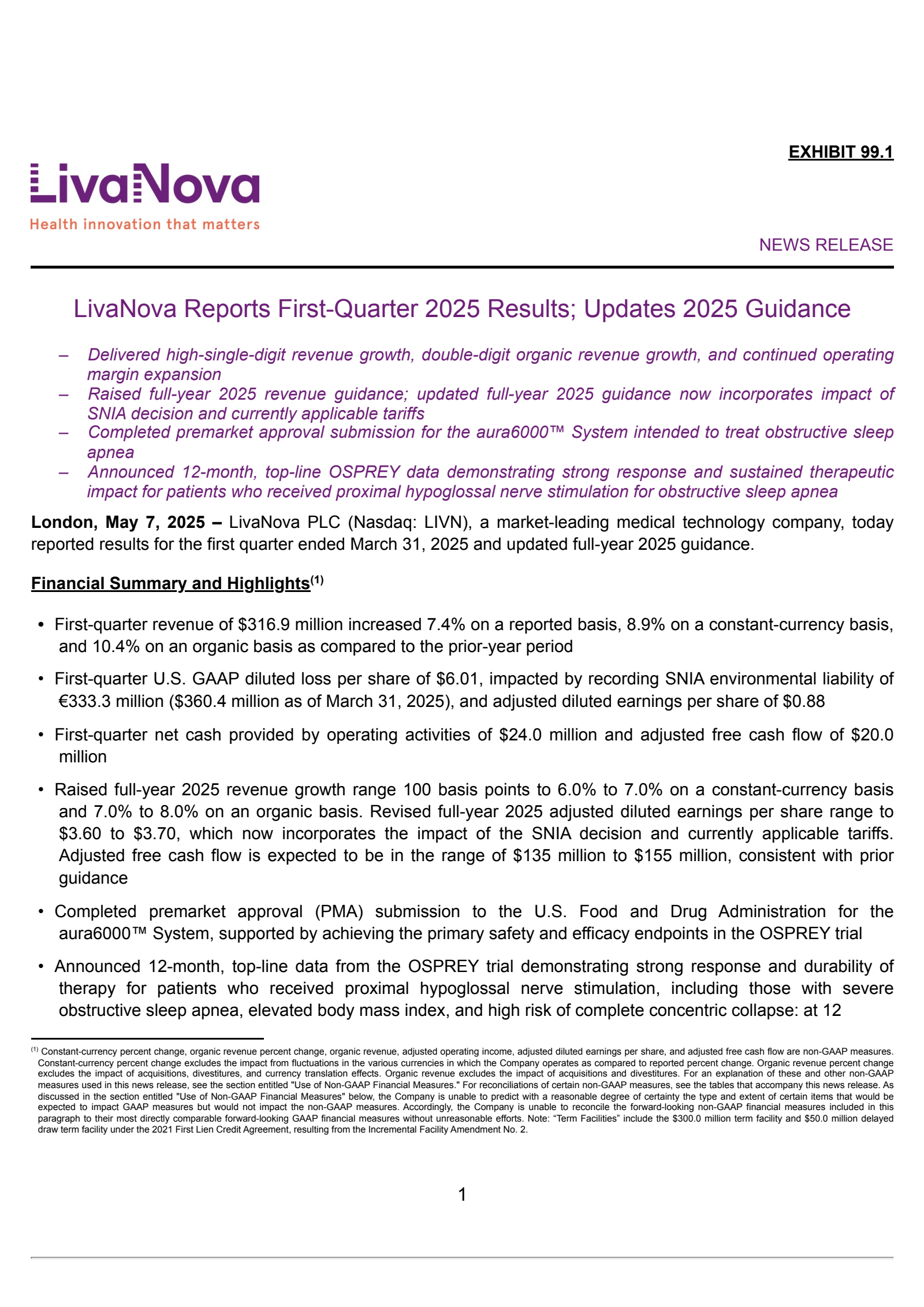 LivaNova's Q1 2025 Press Release