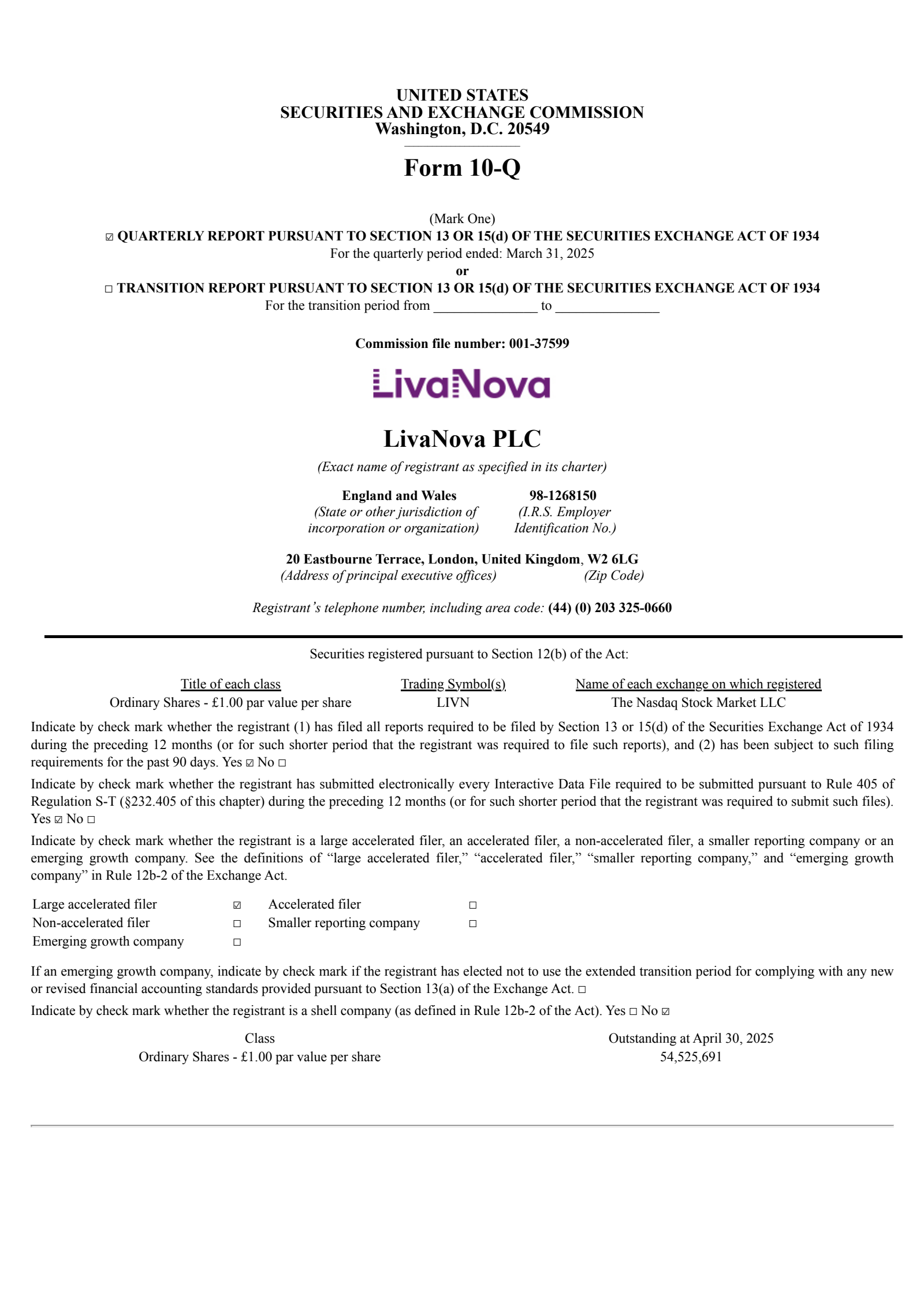 LivaNova's Q1 2025 Quarterly report
