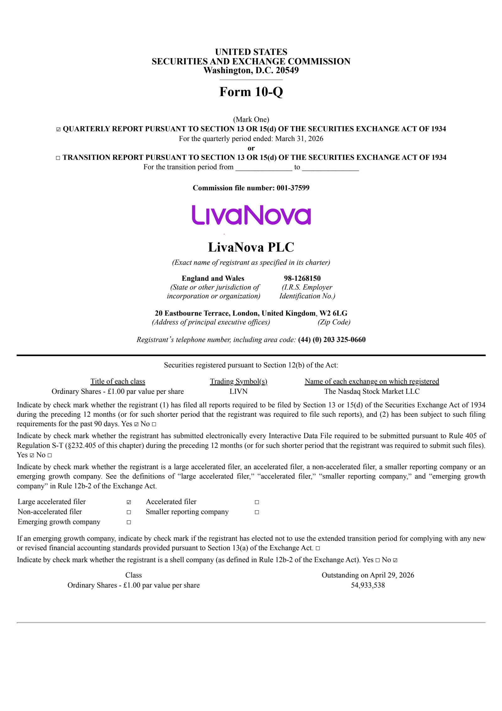 LivaNova's Q1 2026 Quarterly report