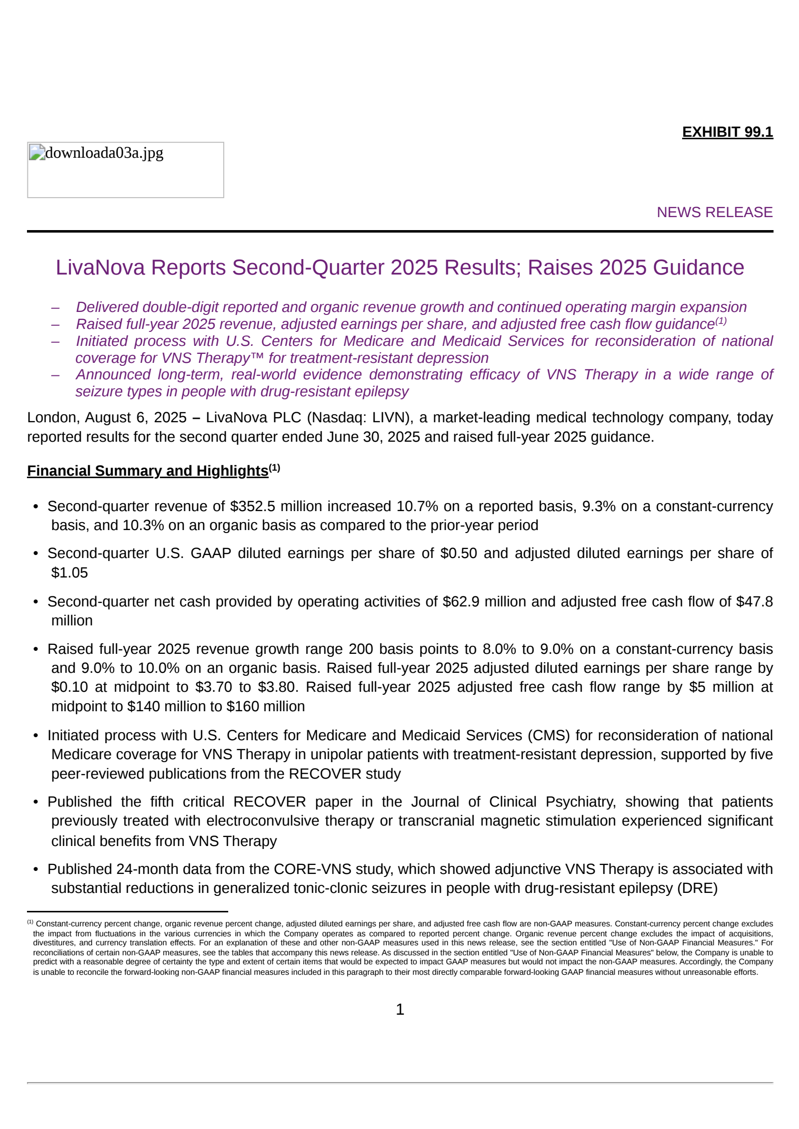 LivaNova's Q2 2025 Press Release