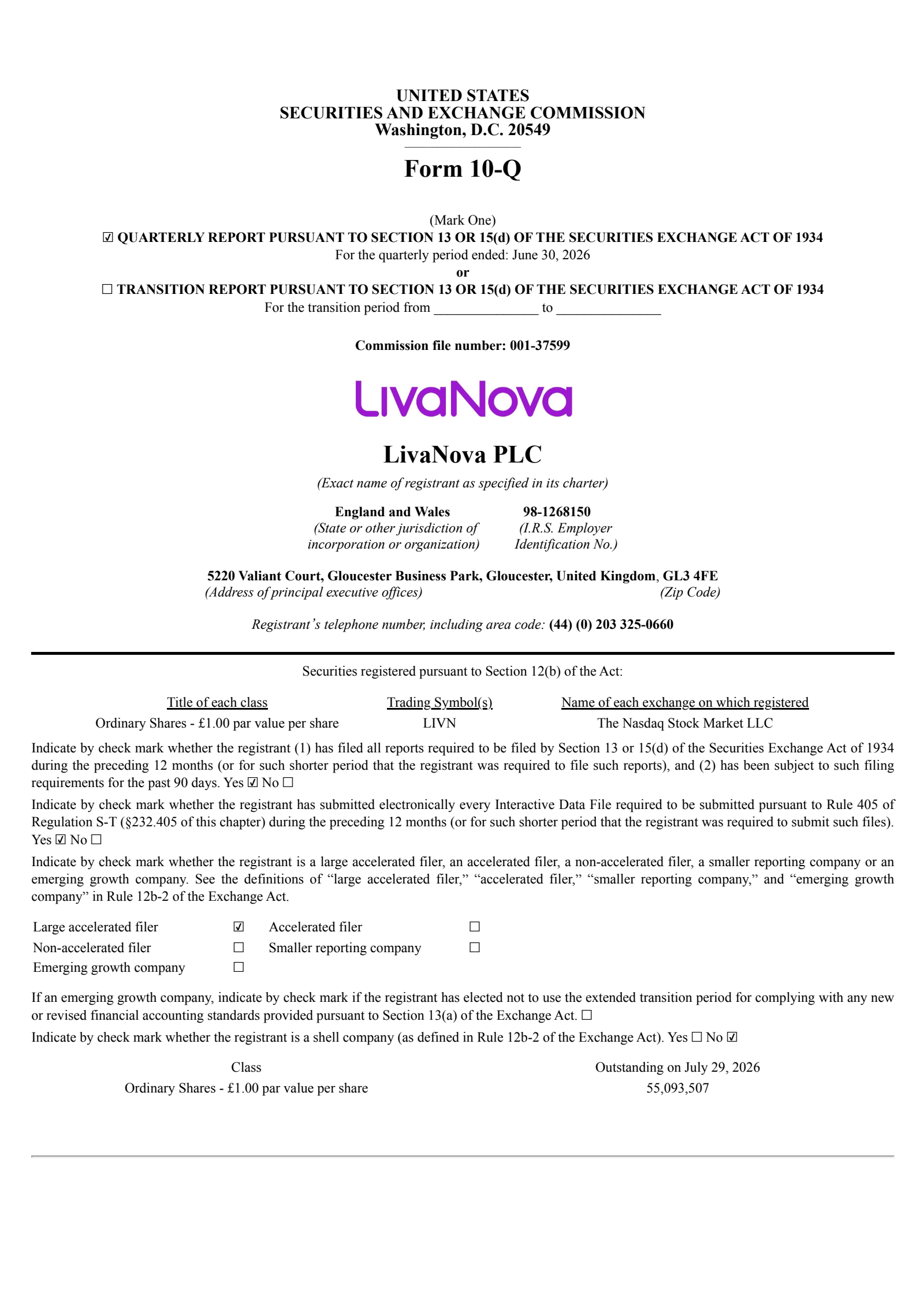 LivaNova's Q2 2026 Quarterly report
