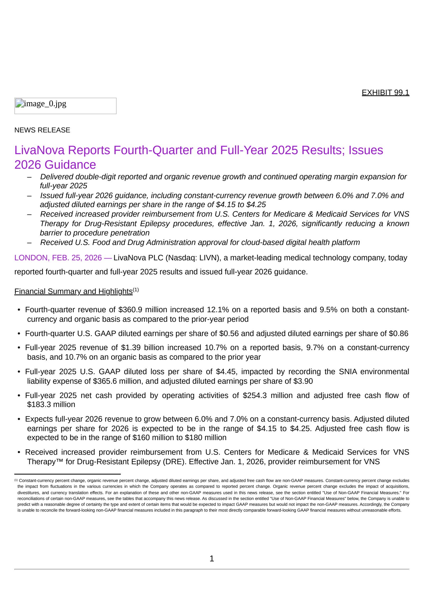LivaNova's Q4 2025 Press Release