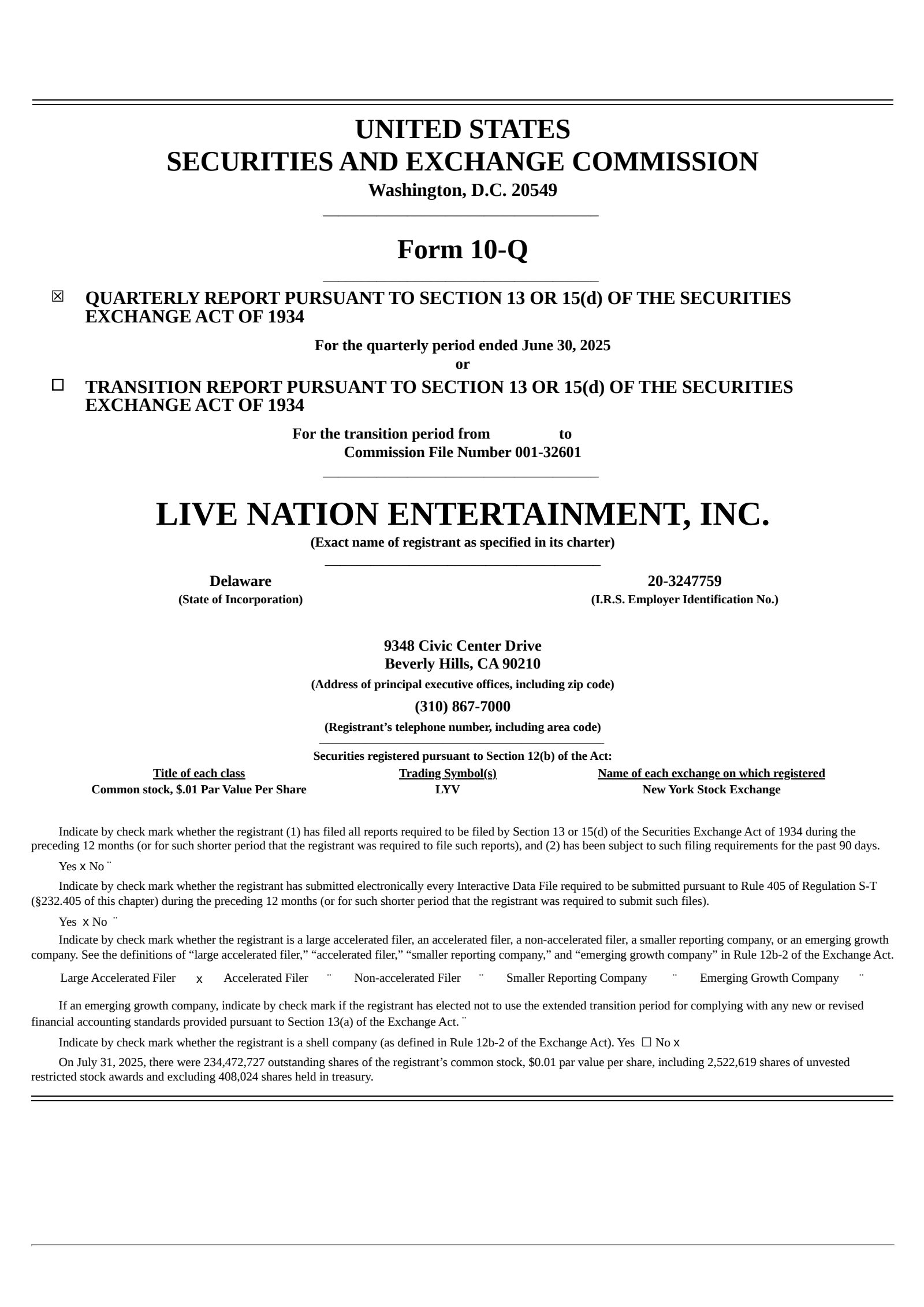 Live Nation Entertainment's Q2 2025 Quarterly report