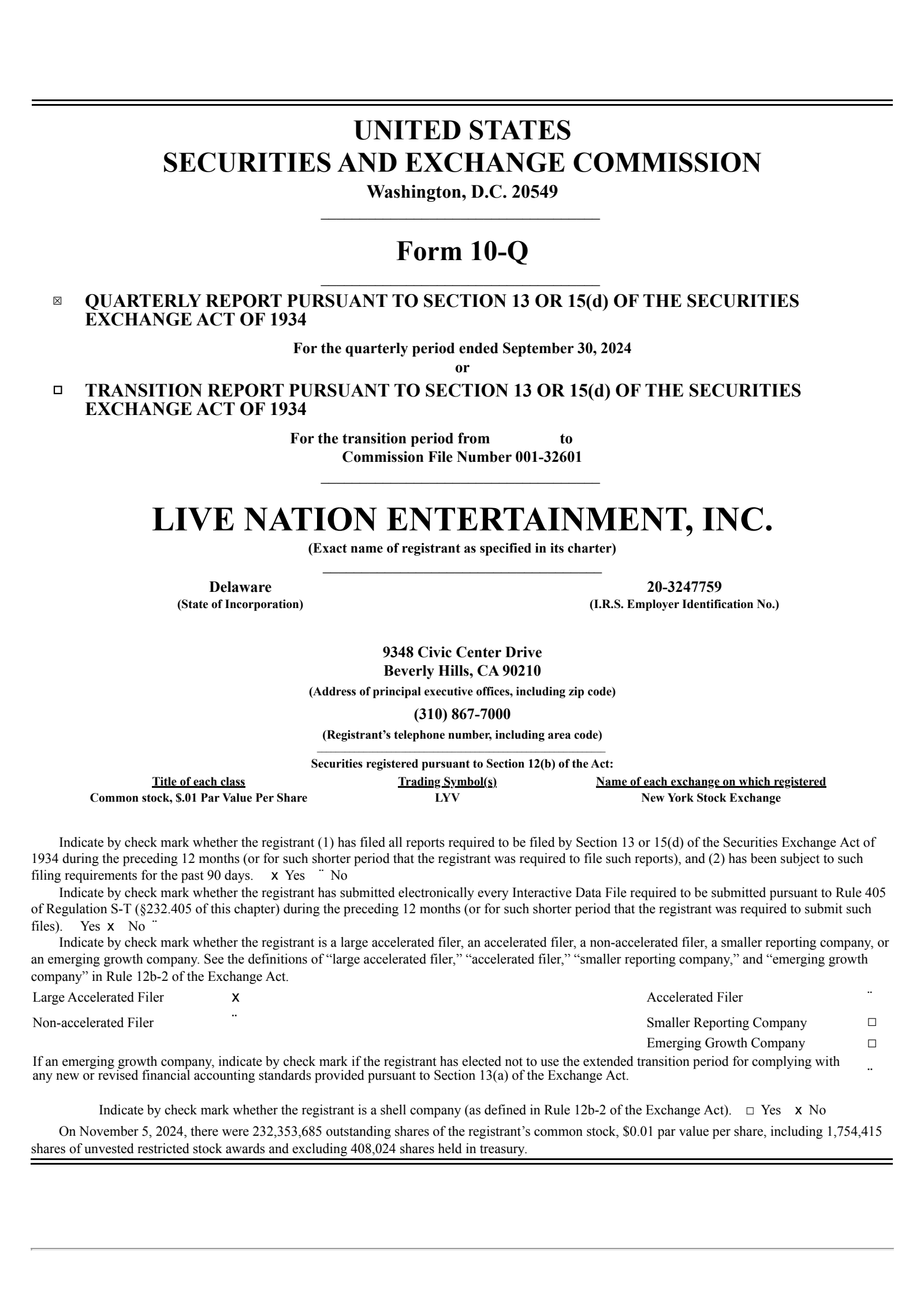 Live Nation Entertainment's Q3 2024 Quarterly report