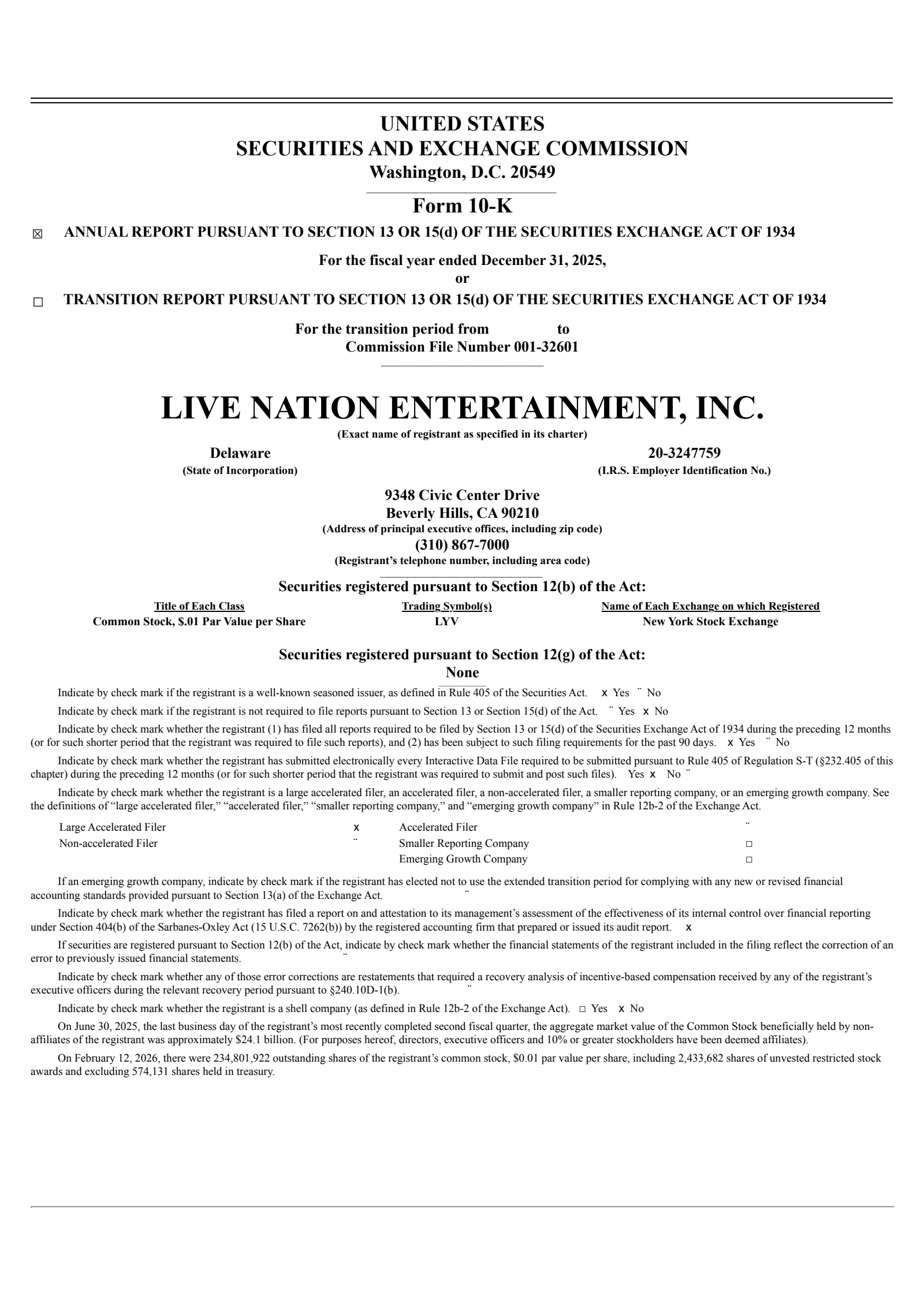 Live Nation Entertainment's Q4 2025 Annual report