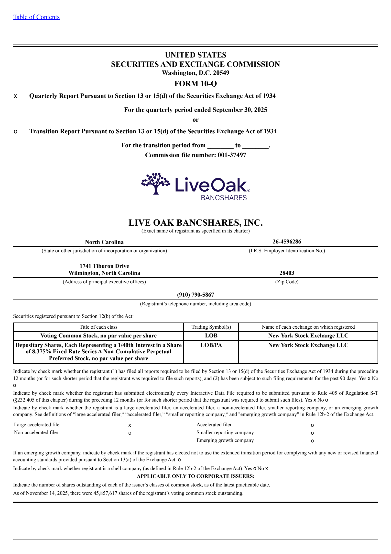 Live Oak Bancshares' Q3 2025 Quarterly Report