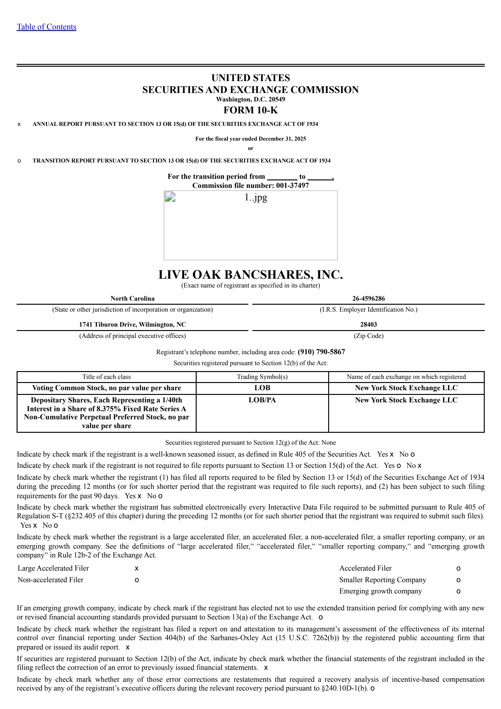 Live Oak Bancshares' Q4 2025 Annual report