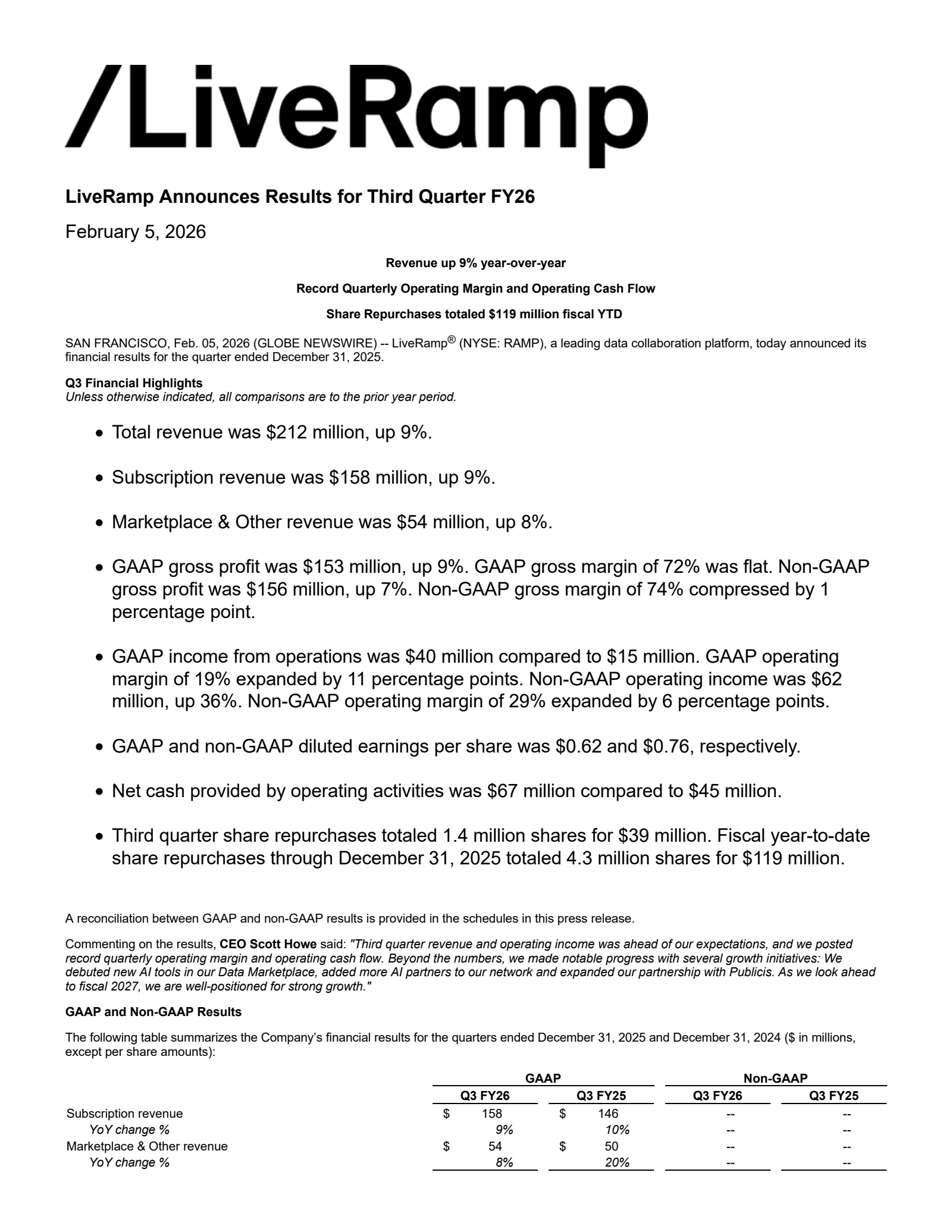 LiveRamp's Q3 2026 Press Release
