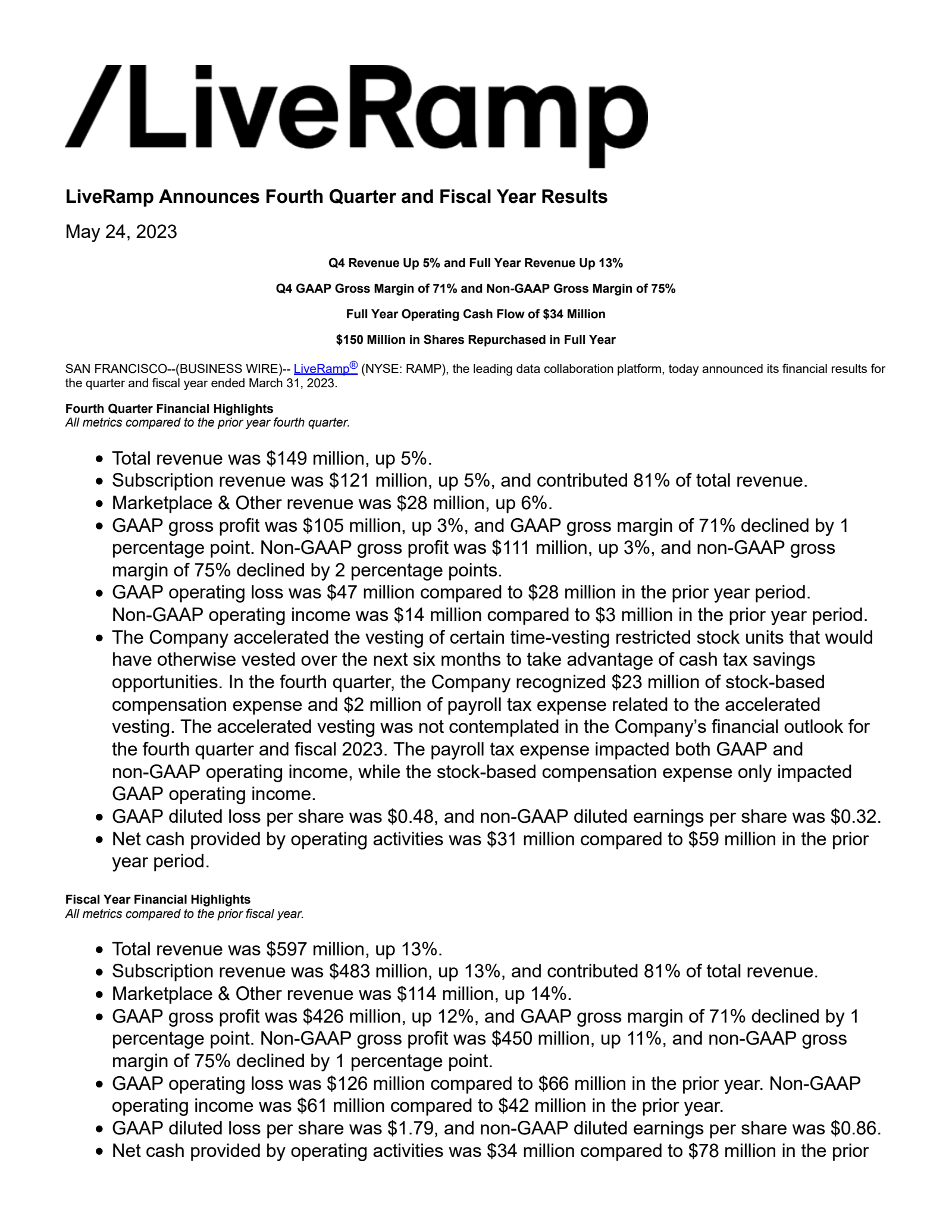 LiveRamp's Q4 2023 Press Release