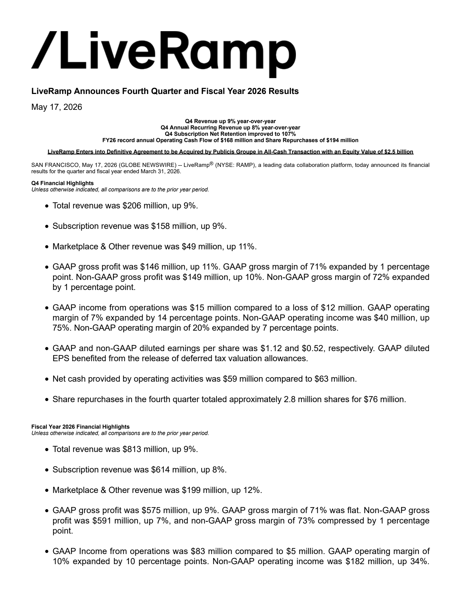 LiveRamp's Q4 2026 Press Release