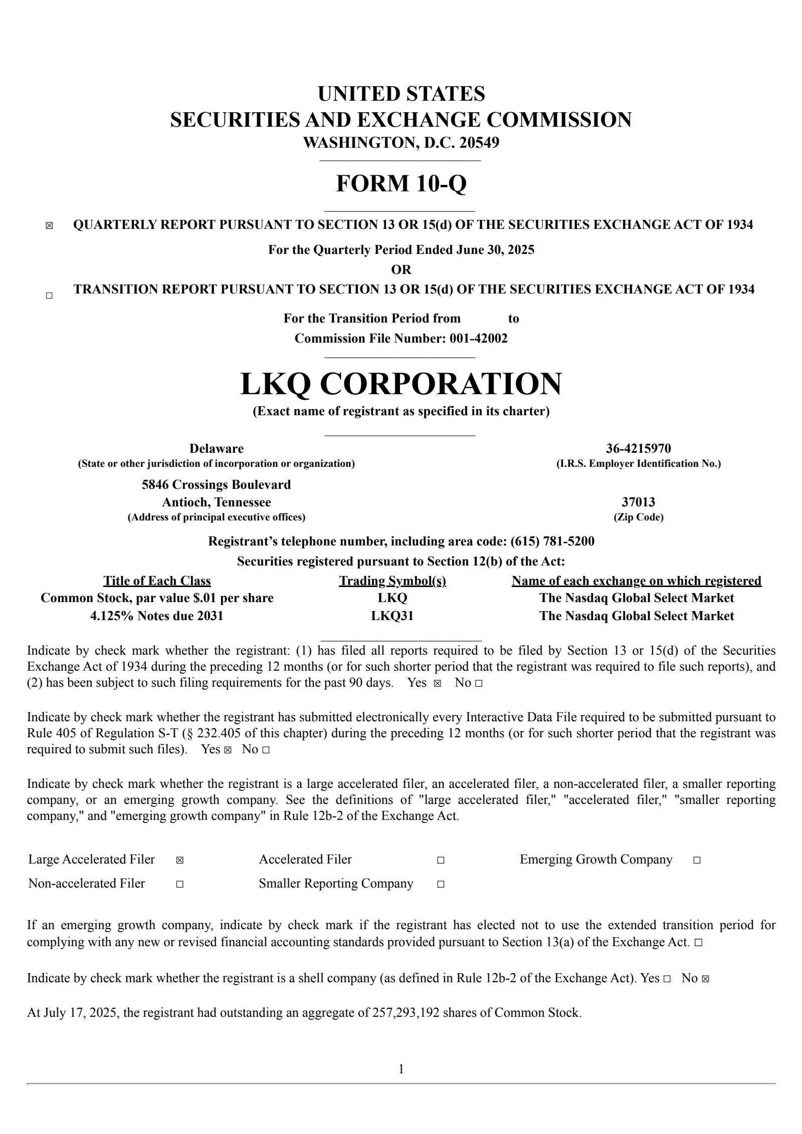 LKQ's Q2 2025 Quarterly report