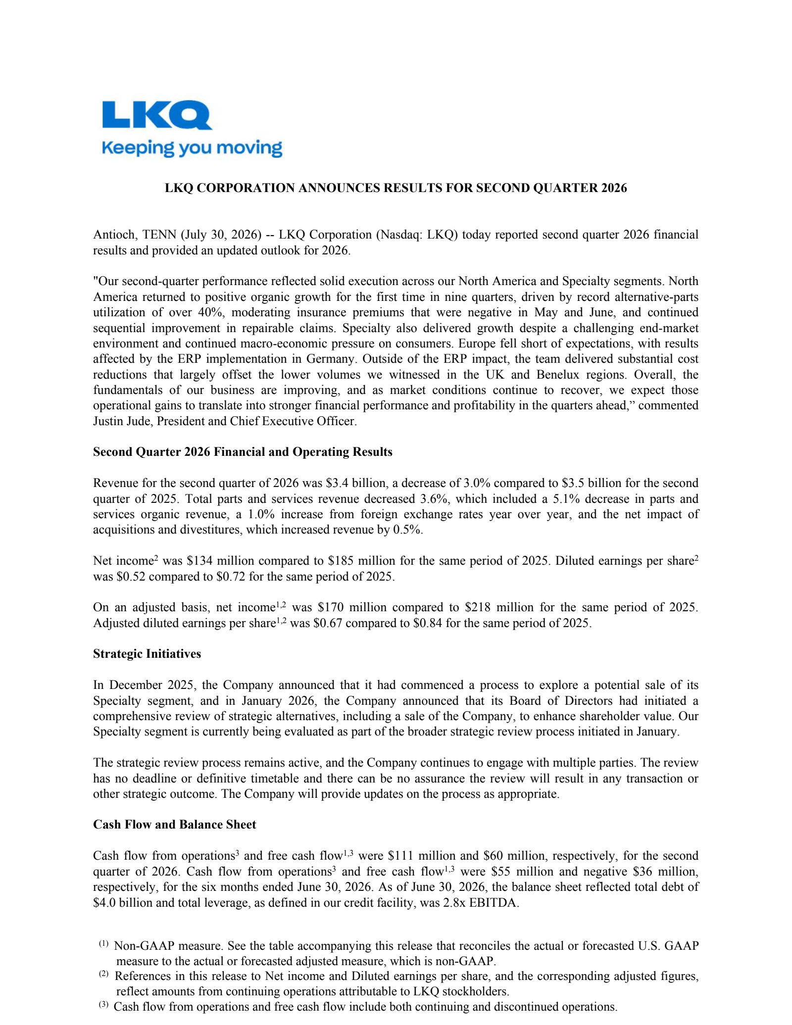 LKQ's Q2 2026 Press Release