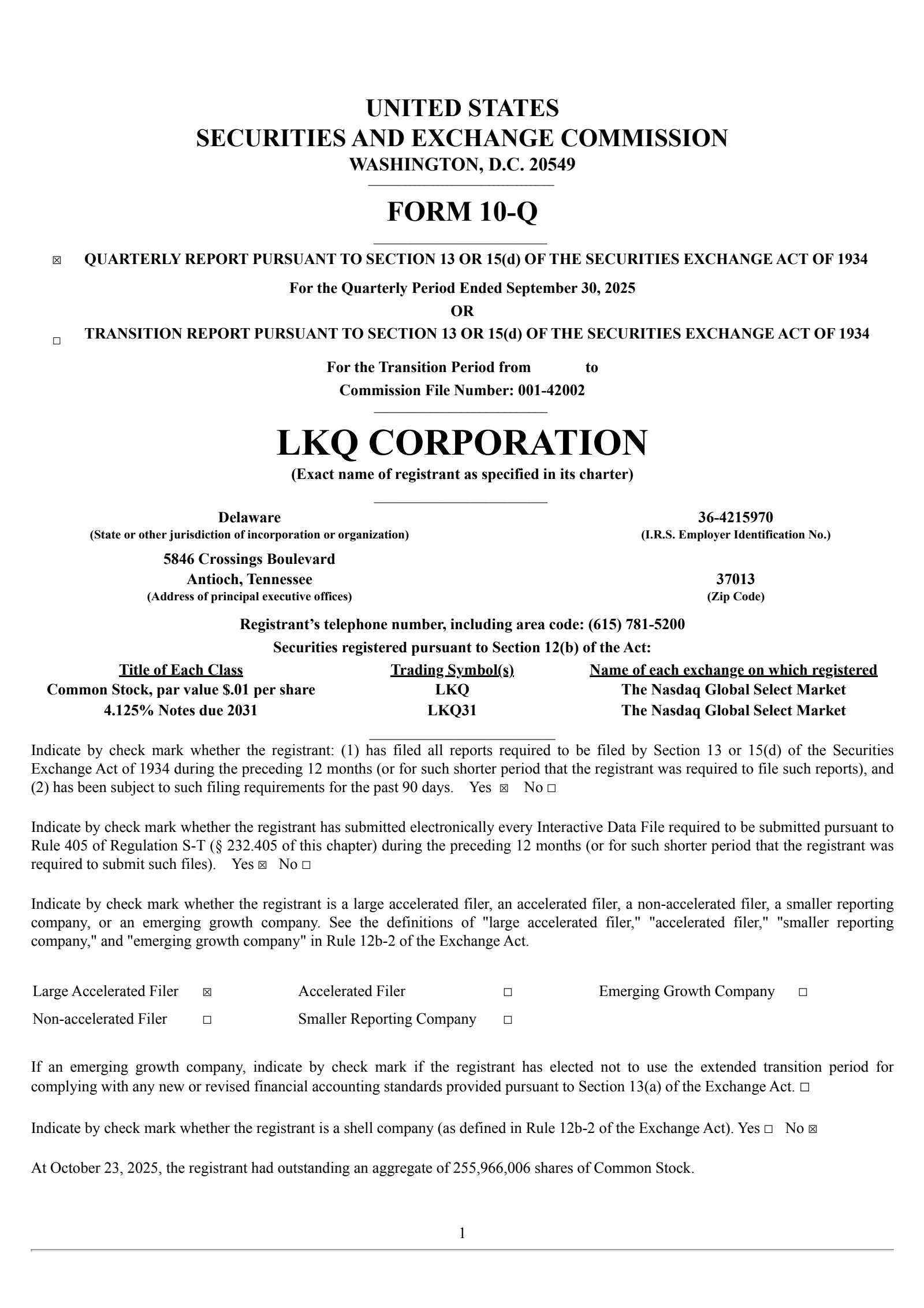 LKQ's Q3 2025 Quarterly Report