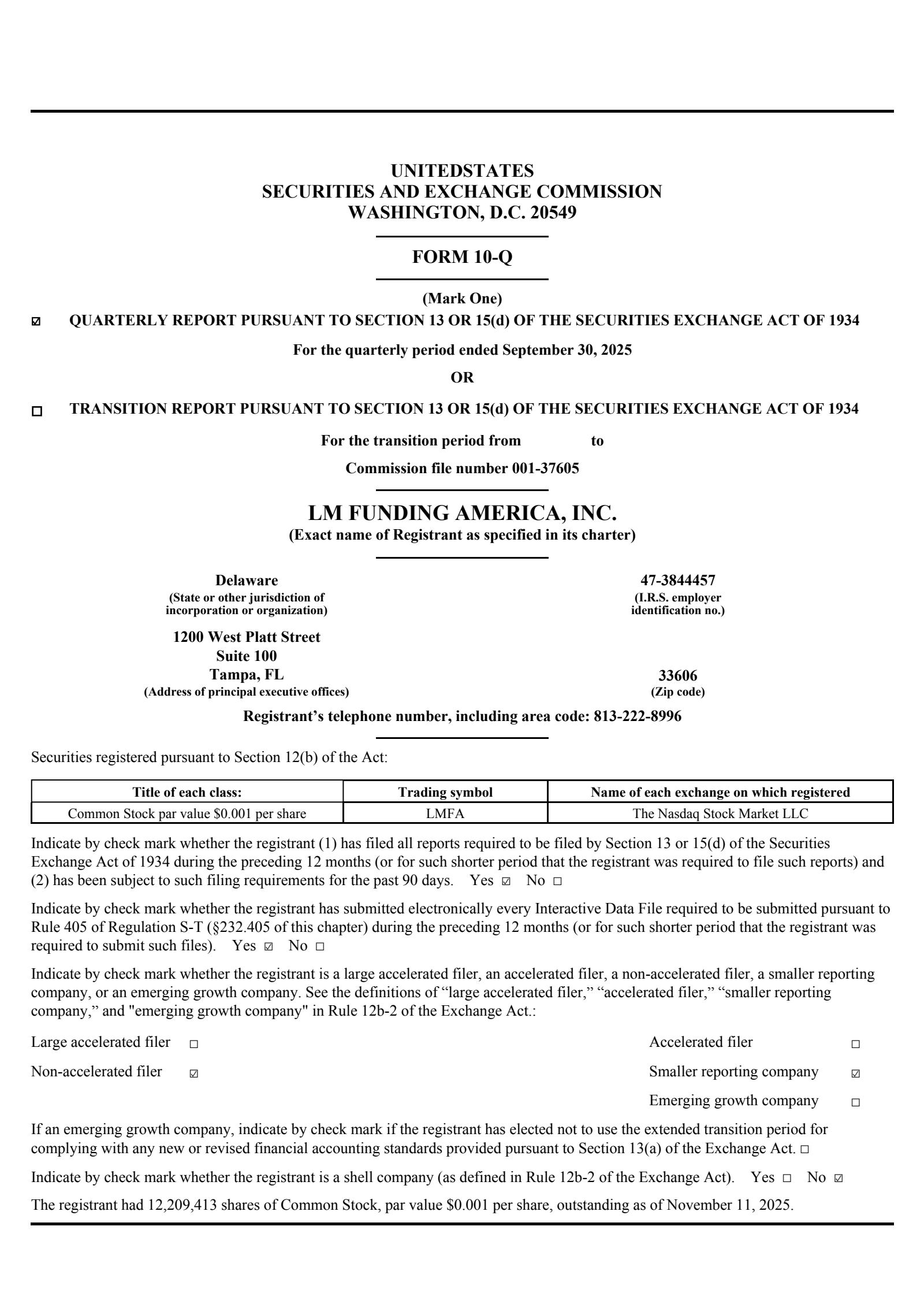 LM Funding America's Q3 2025 Quarterly Report