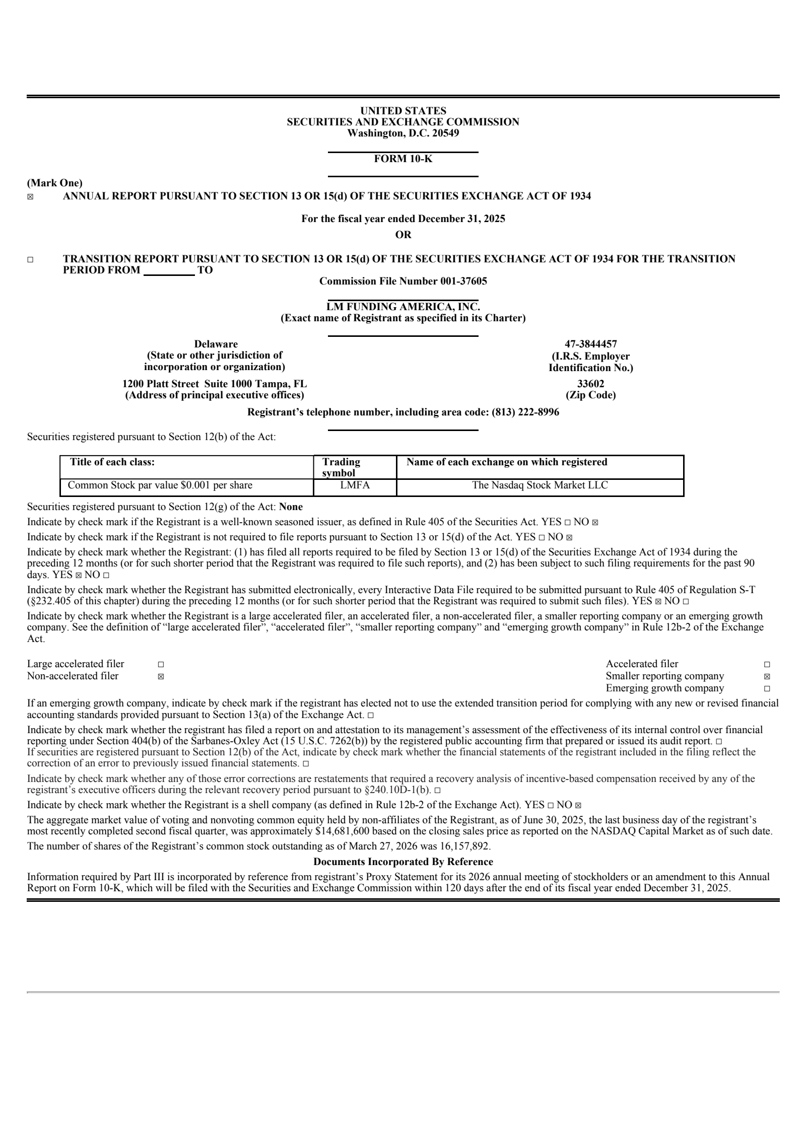LM Funding America's Q4 2025 Annual report