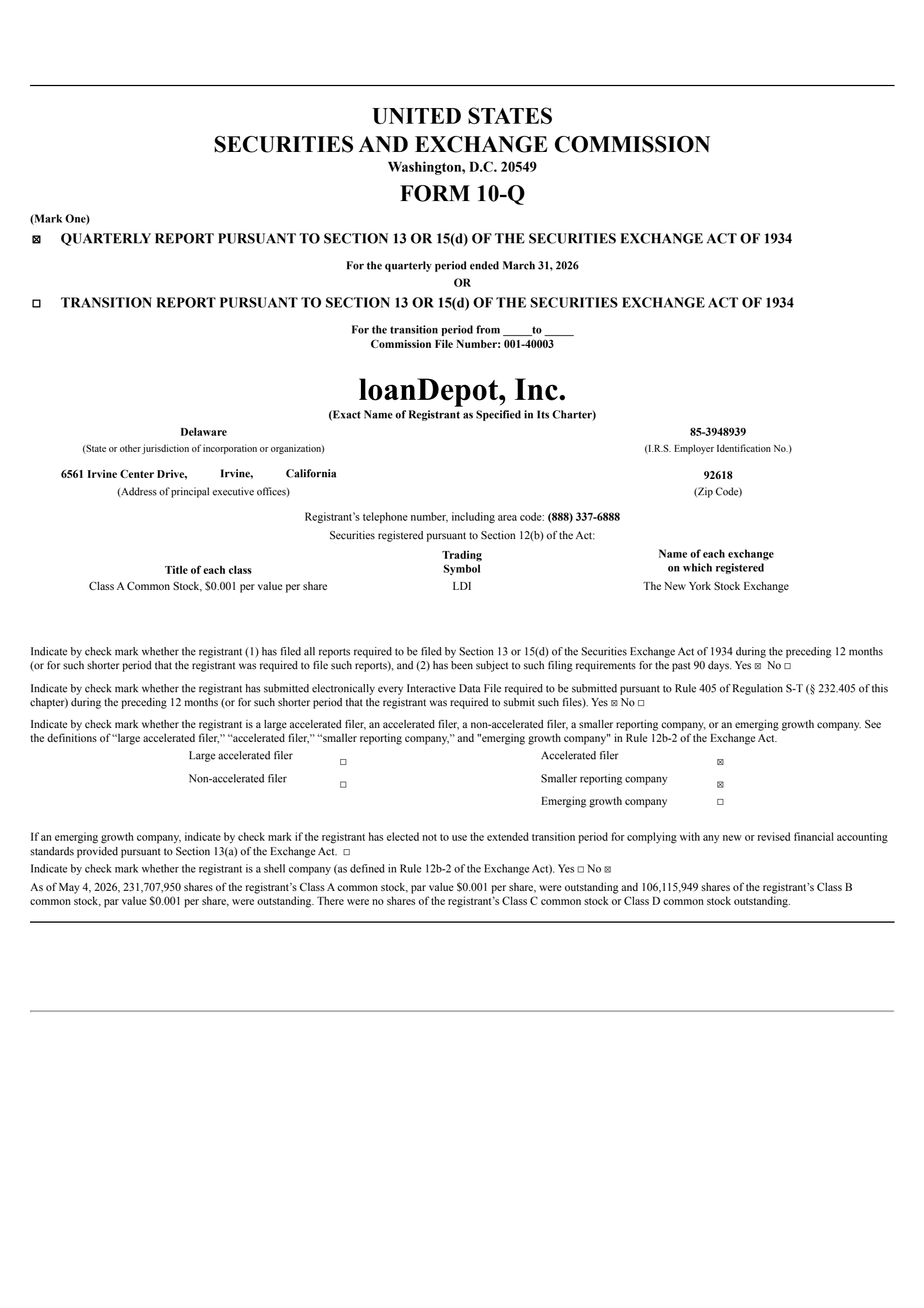 loanDepot's Q1 2026 Quarterly report