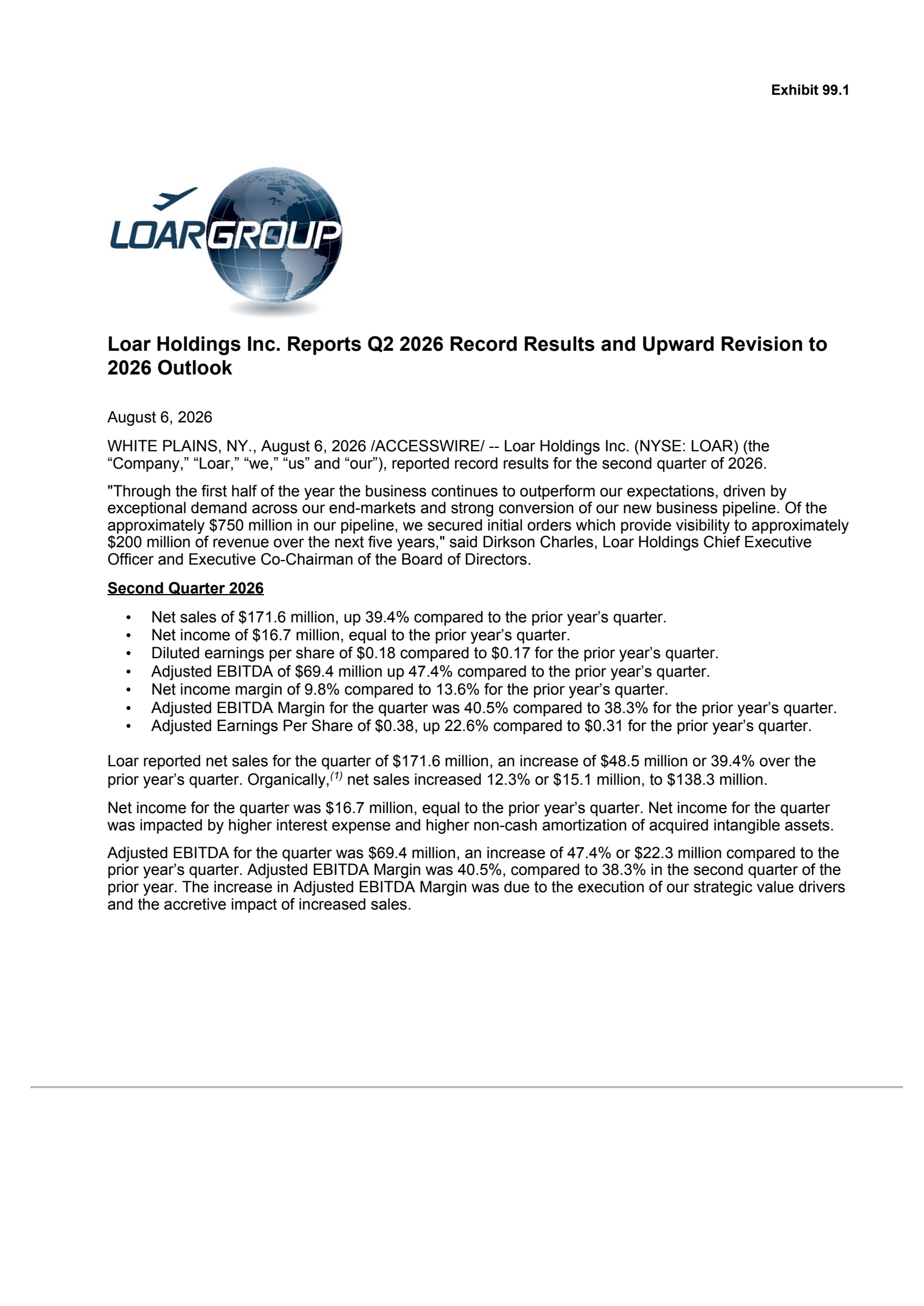 Loar's Q2 2026 Press Release