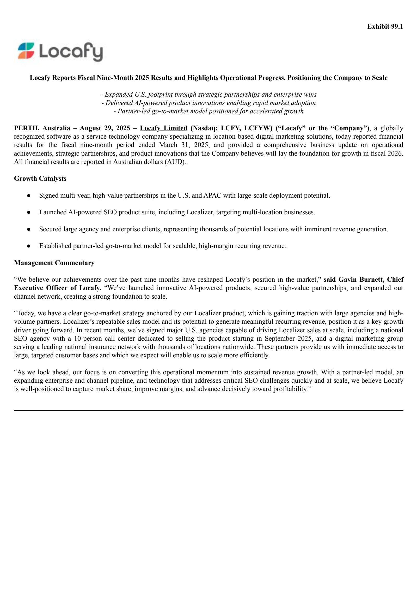 Locafy's Q3 2025 Press Release
