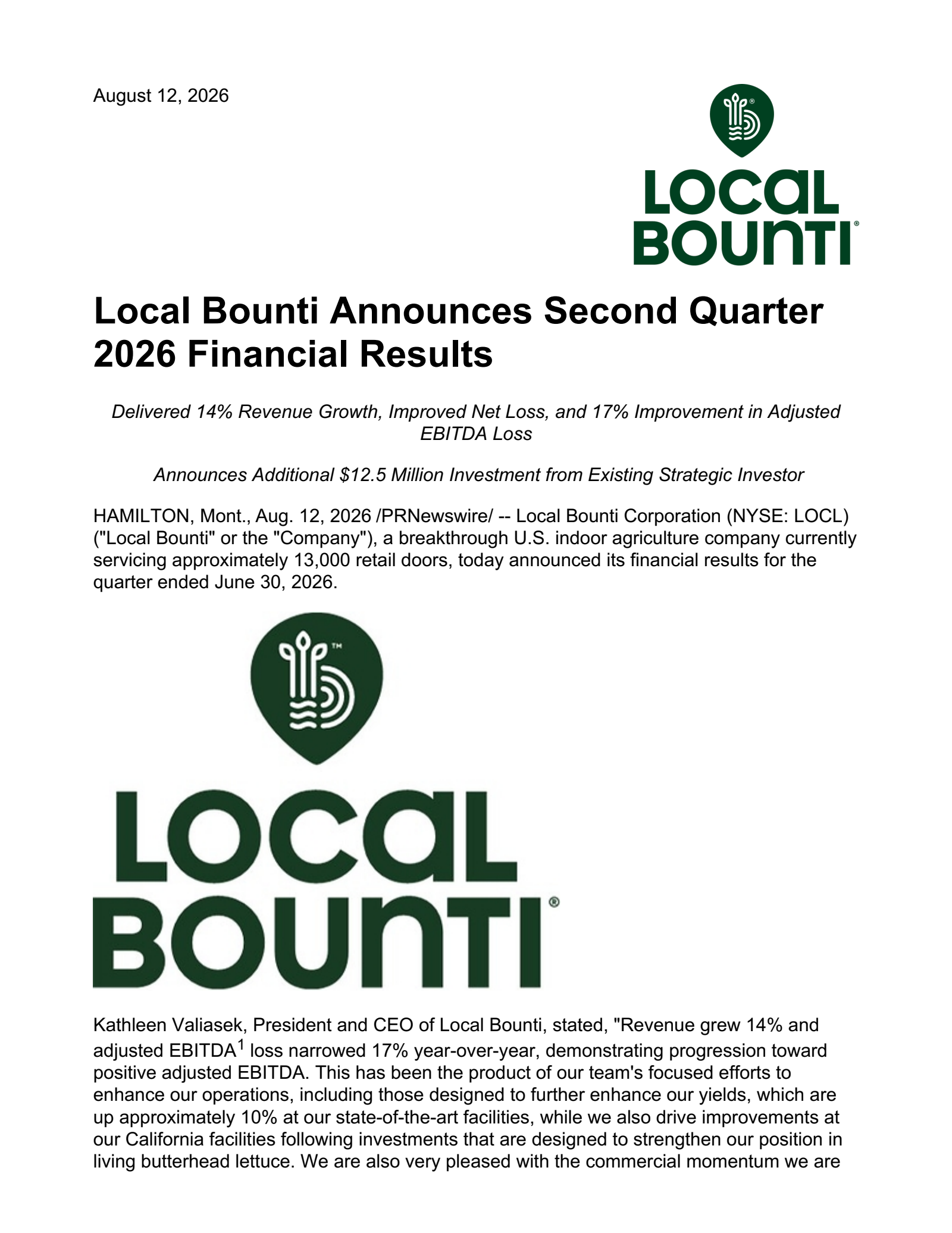 Local Bounti's Q2 2026 Press Release
