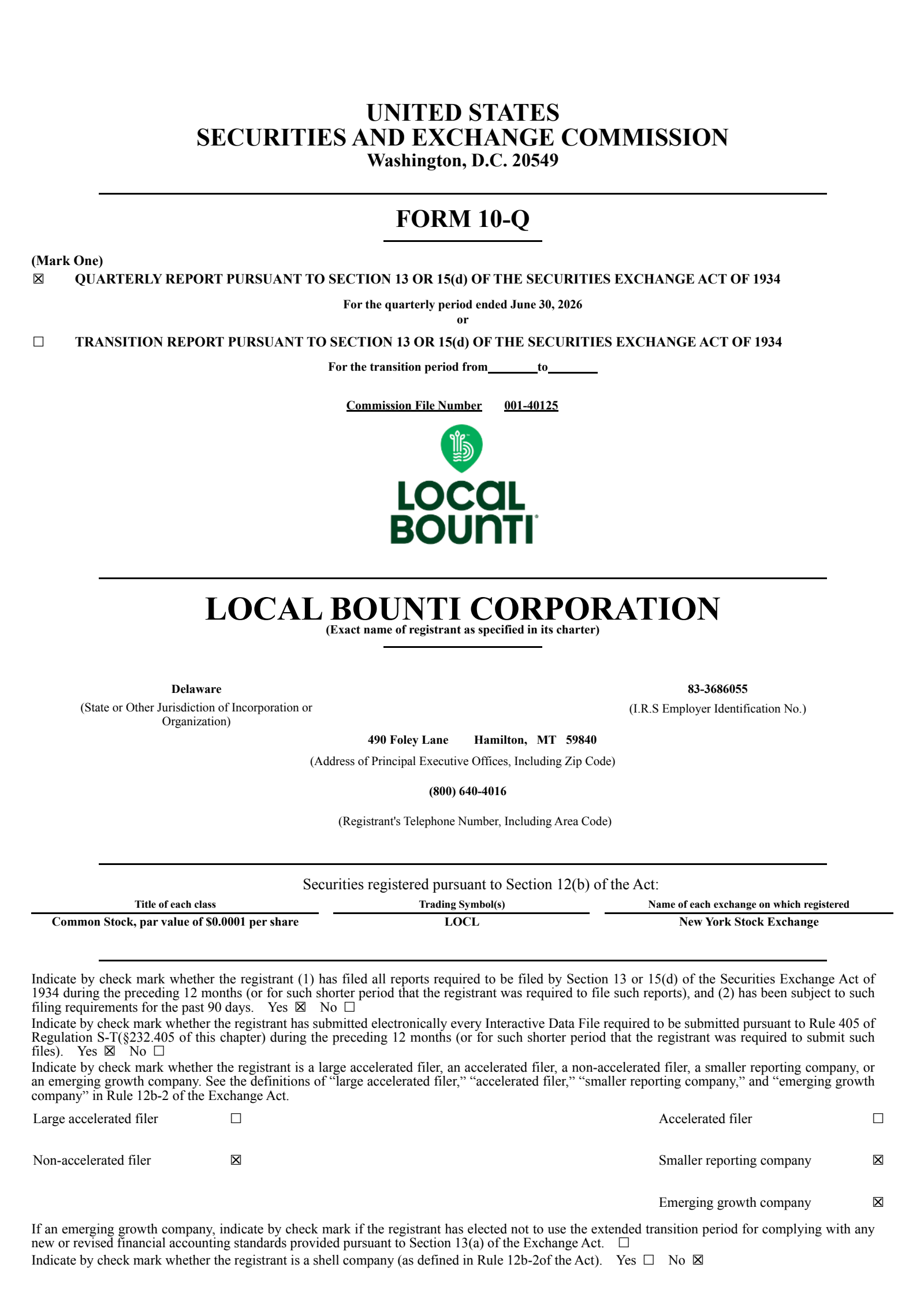 Local Bounti's Q2 2026 Quarterly report