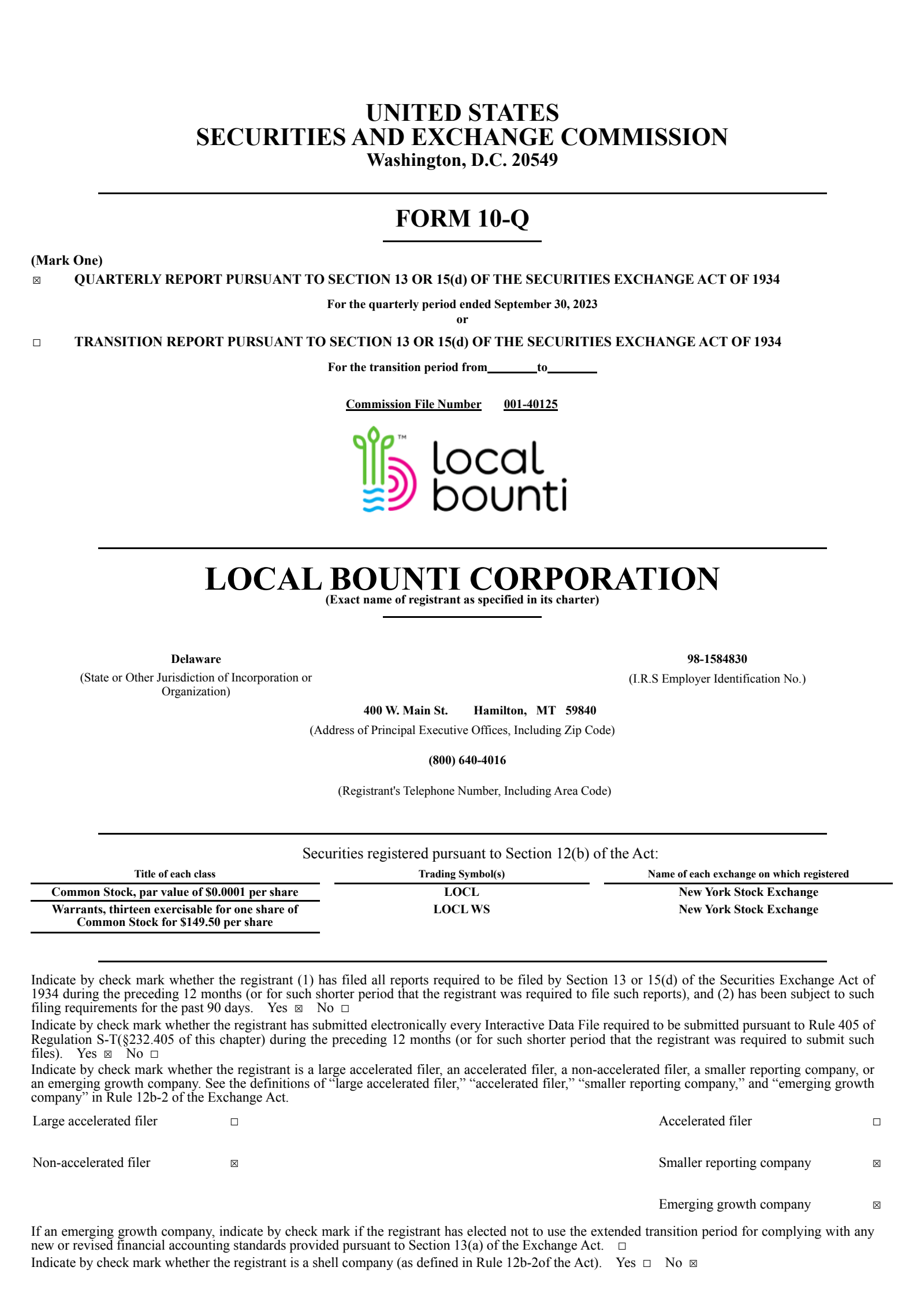 Local Bounti's Q3 2023 Quarterly report