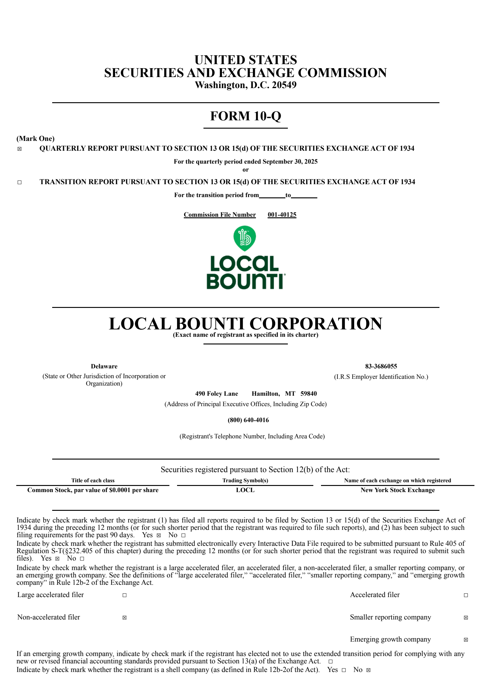 Local Bounti's Q3 2025 Quarterly Report